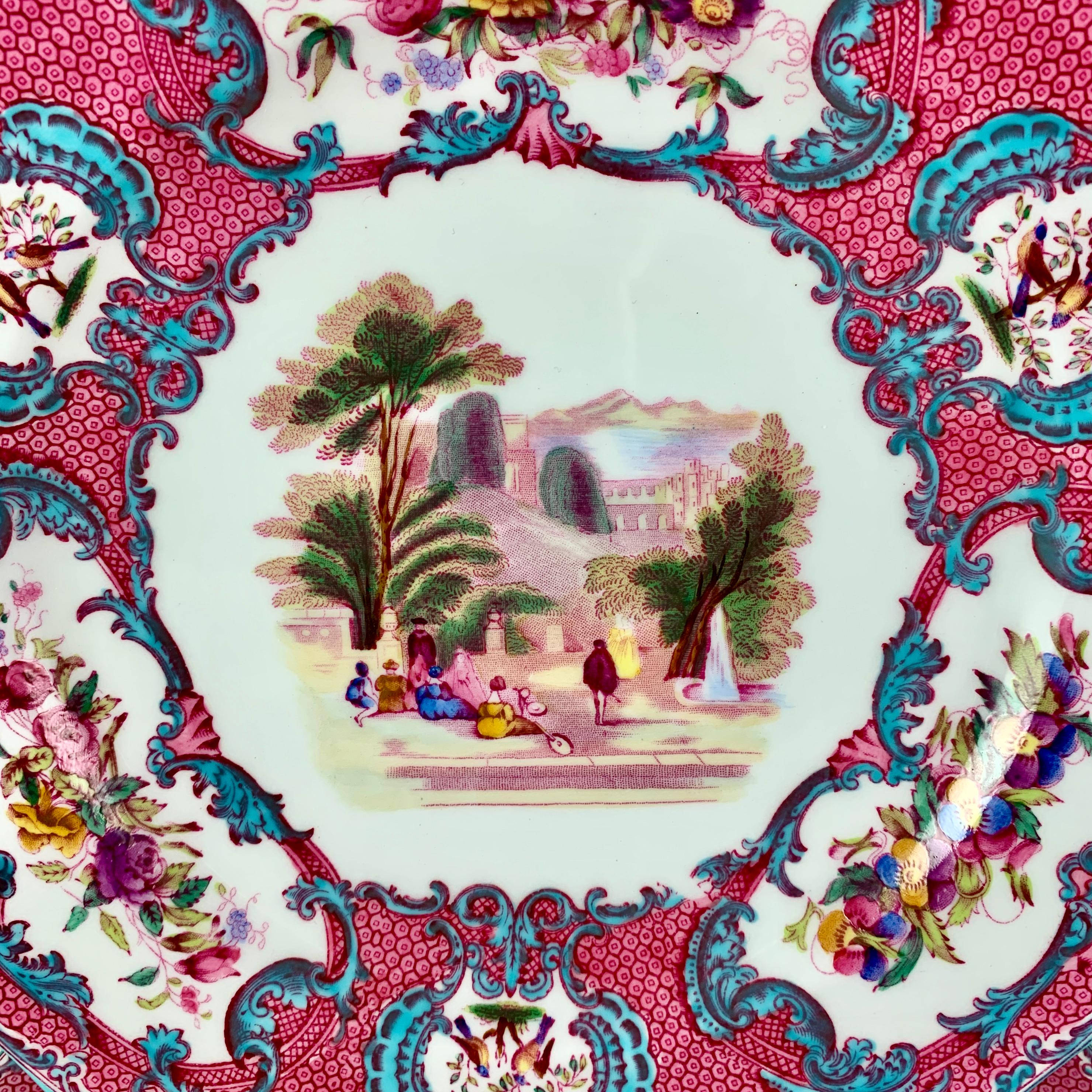 20th Century Copeland Spode Queen Mary Rococo Pink Porcelain Plates for Tiffany & Co. Set / 6