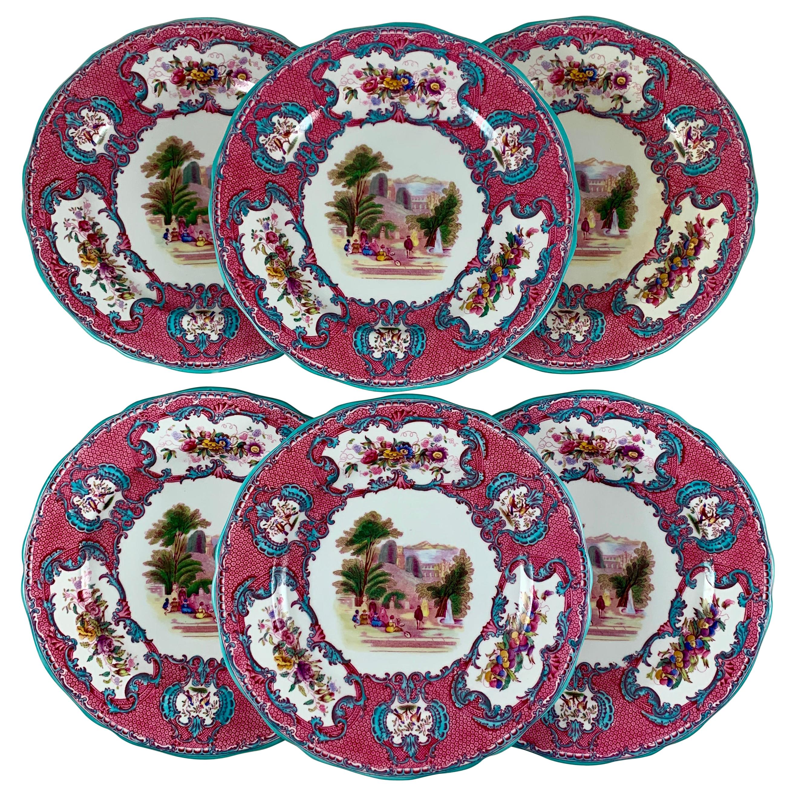 Copeland Spode Queen Mary Rococo Pink Porcelain Plates for Tiffany & Co. Set / 6