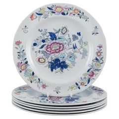 Copeland Spode. Seis platos de almuerzo de loza. Con motivos florales y aves.