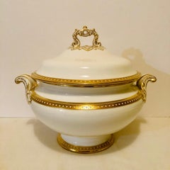 Copeland Spode Soup Tureen with Gold Border and White Jeweling Made for T. Goode