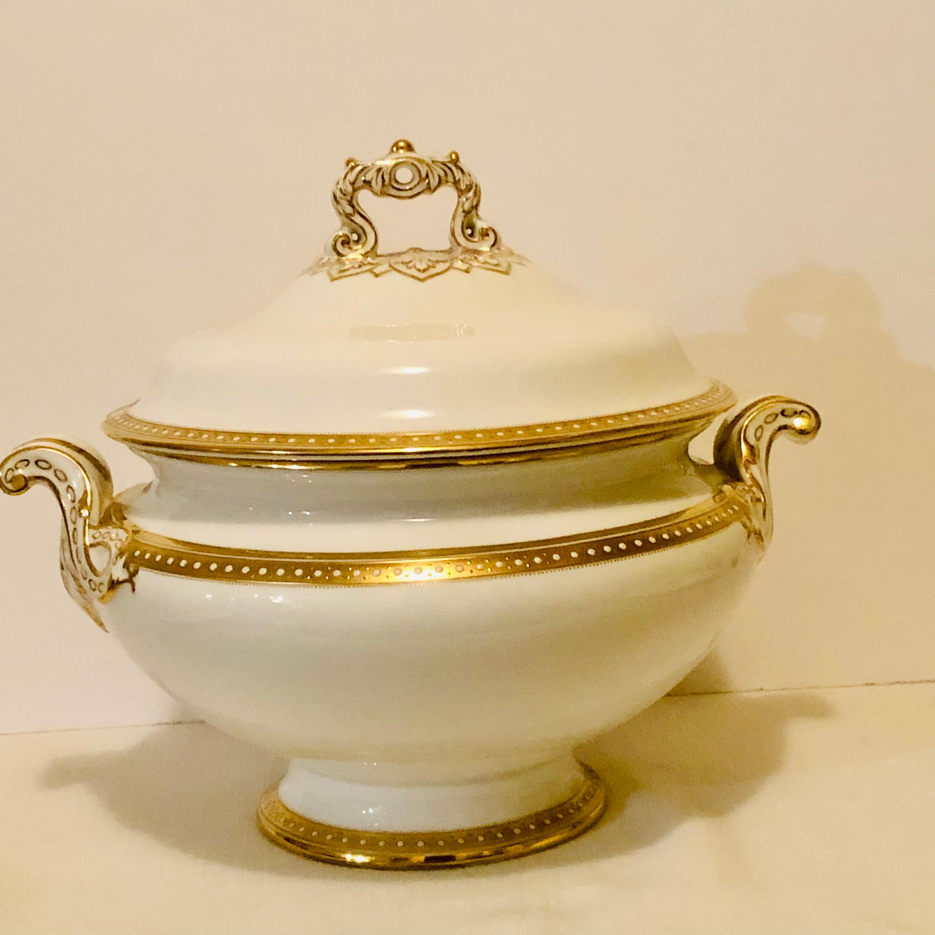 Rococo Copeland Spode Soup Tureen with Gold Border and White Jeweling Made for T. Goode