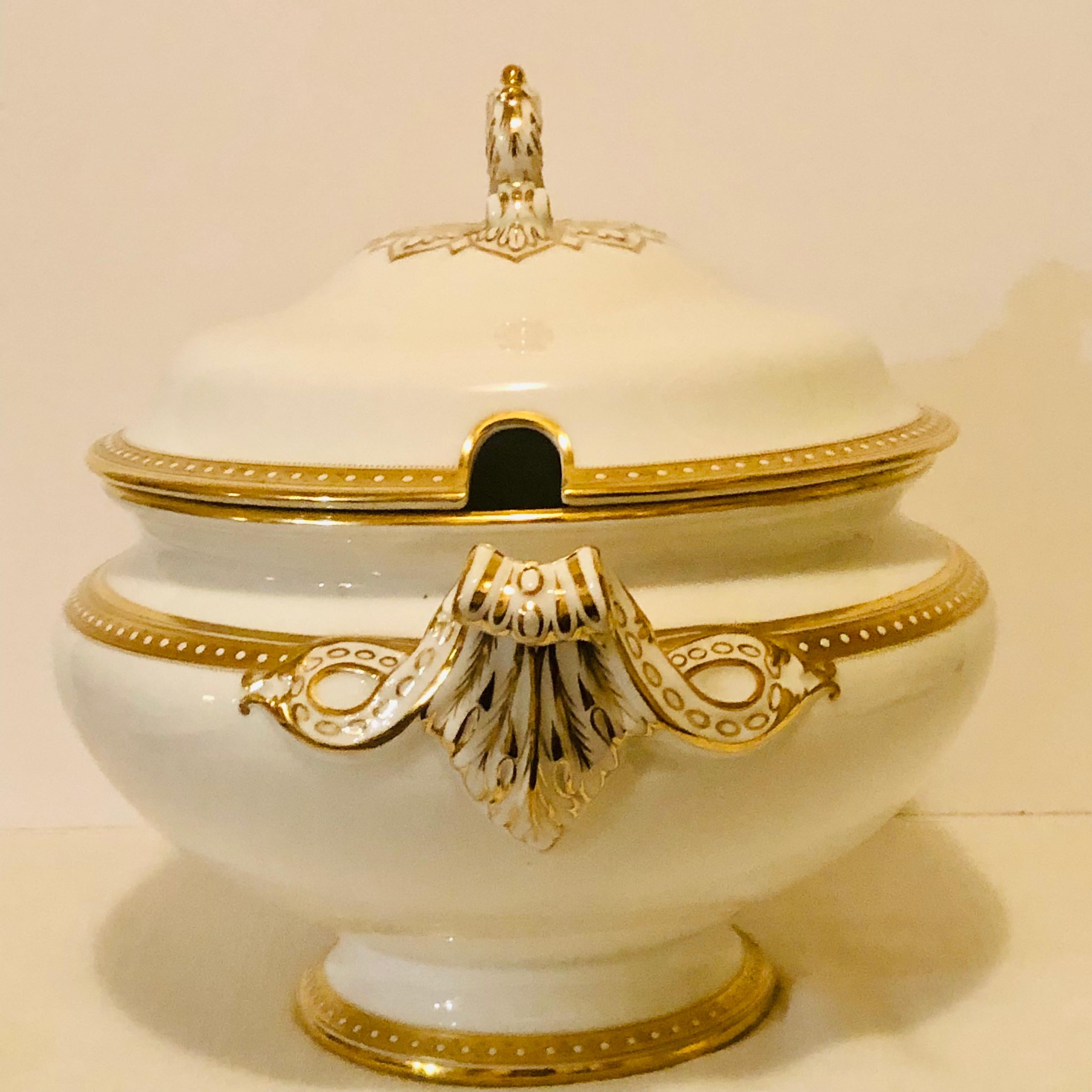 English Copeland Spode Soup Tureen with Gold Border and White Jeweling Made for T. Goode