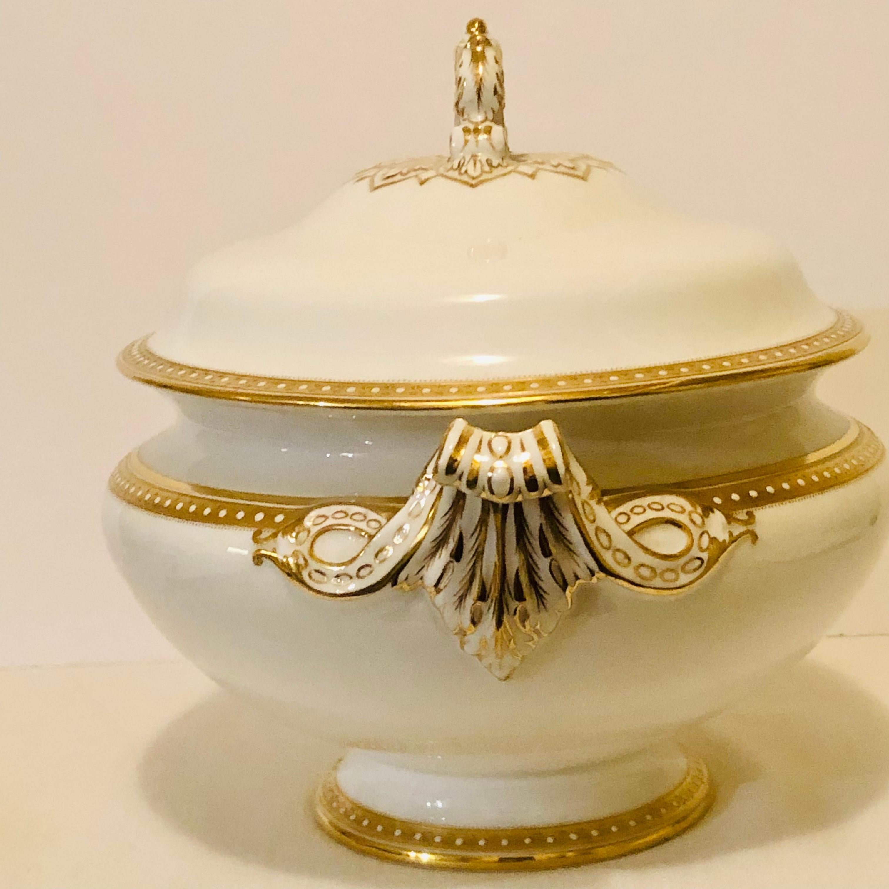 Gilt Copeland Spode Soup Tureen with Gold Border and White Jeweling Made for T. Goode