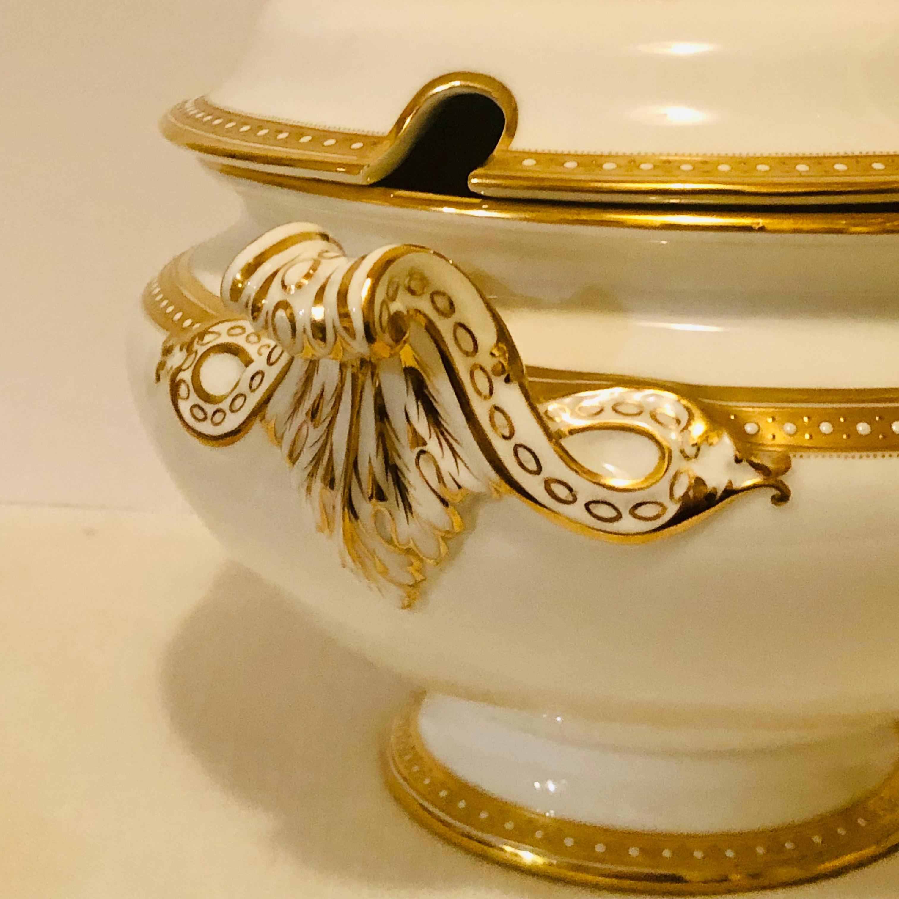 Copeland Spode Soup Tureen with Gold Border and White Jeweling Made for T. Goode In Good Condition In Boston, MA