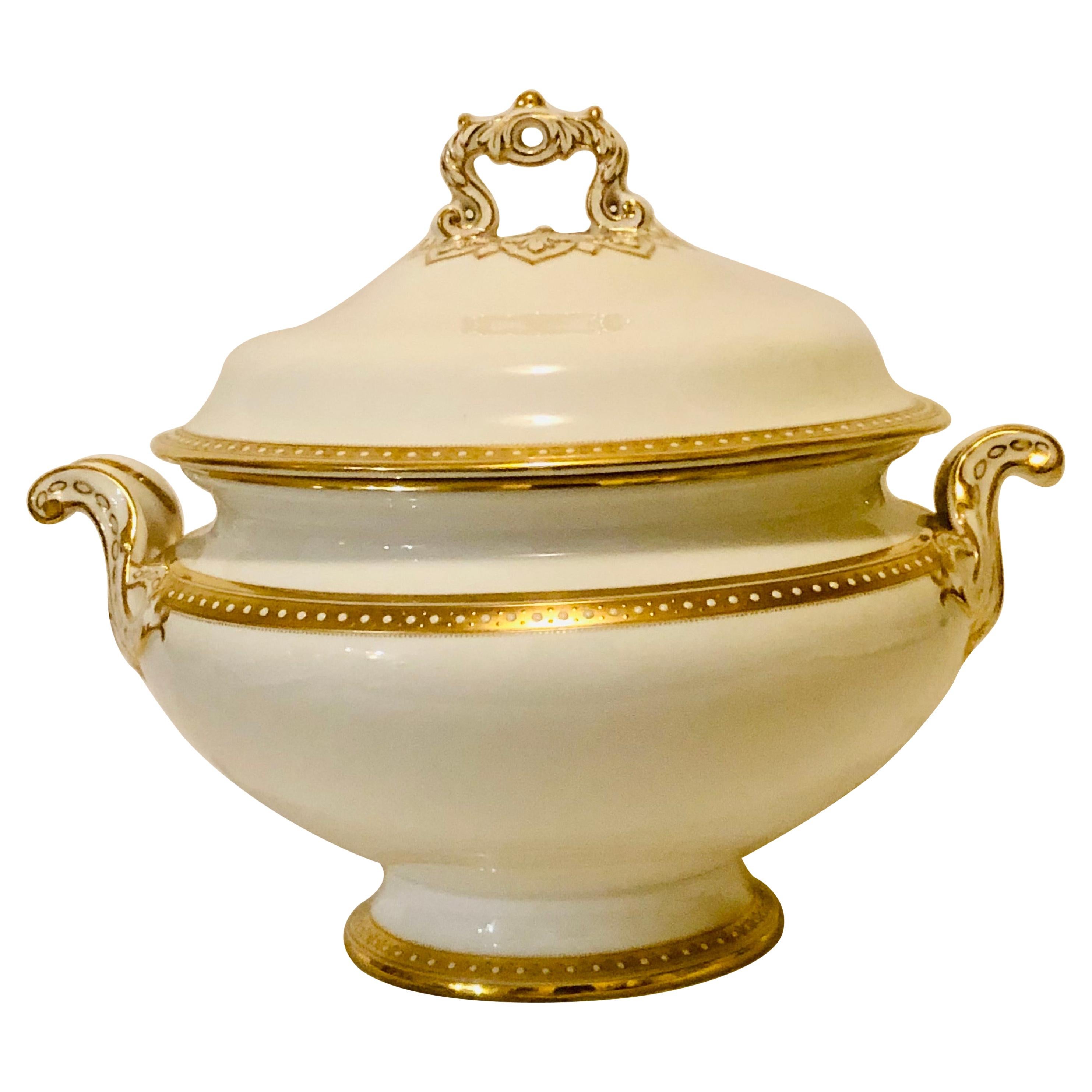 Copeland Spode Soup Tureen with Gold Border and White Jeweling Made for T. Goode