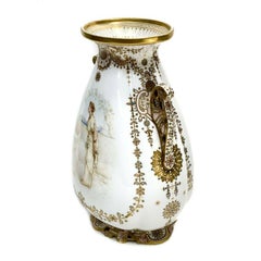 Copeland's England Enamel Jeweled Twin Handled Urn, Artist Signed, 19th Century