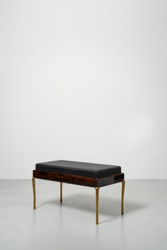 Copenhagen Bench, Macassar Wood, Woven Black Leather and Brass Legs