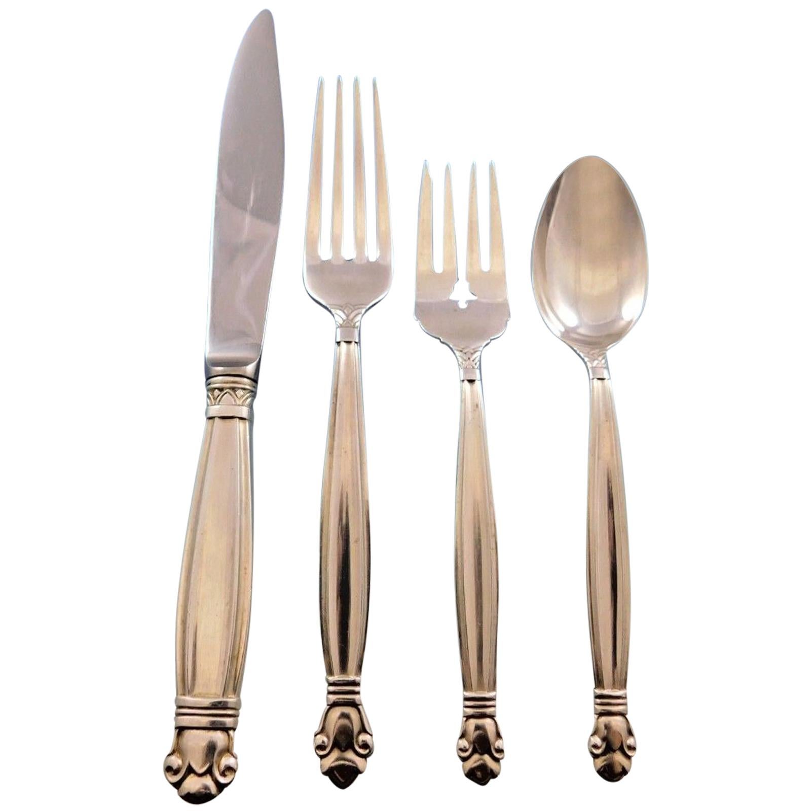 Copenhagen by Manchester Sterling Silver Flatware Set for 12 Service 53 Pieces For Sale