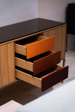 Copenhagen Console, Natural Oak Frame and Leather Drawers w. Solid Brass Legs