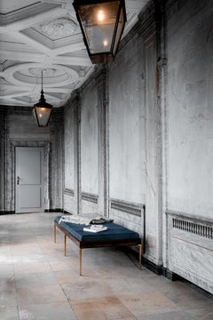 Copenhagen Daybed, Macassar Wood, Cobalt Leather and Brass Legs