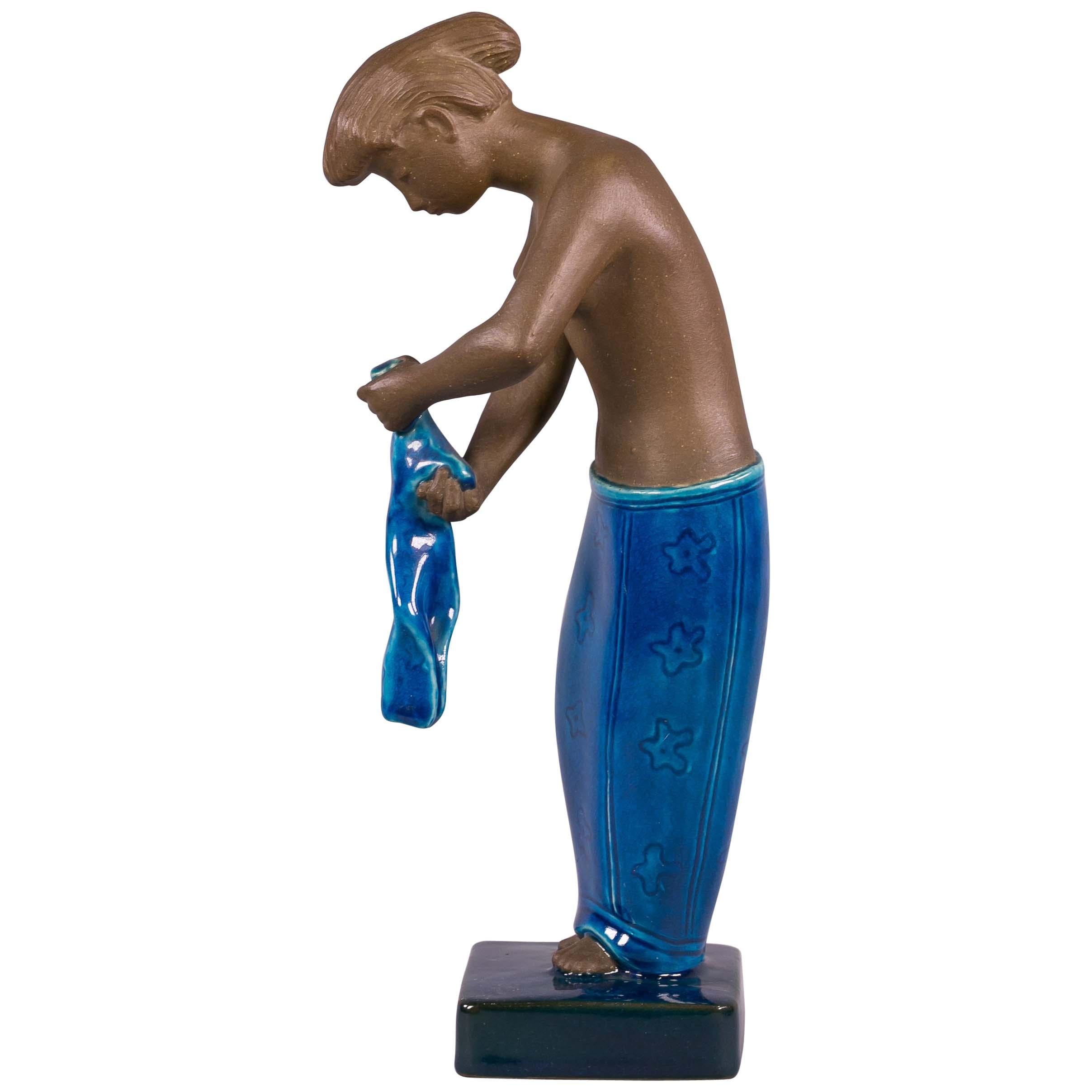 Copenhagen Figure of 'Woman in Blue Dress', circa 1920 For Sale