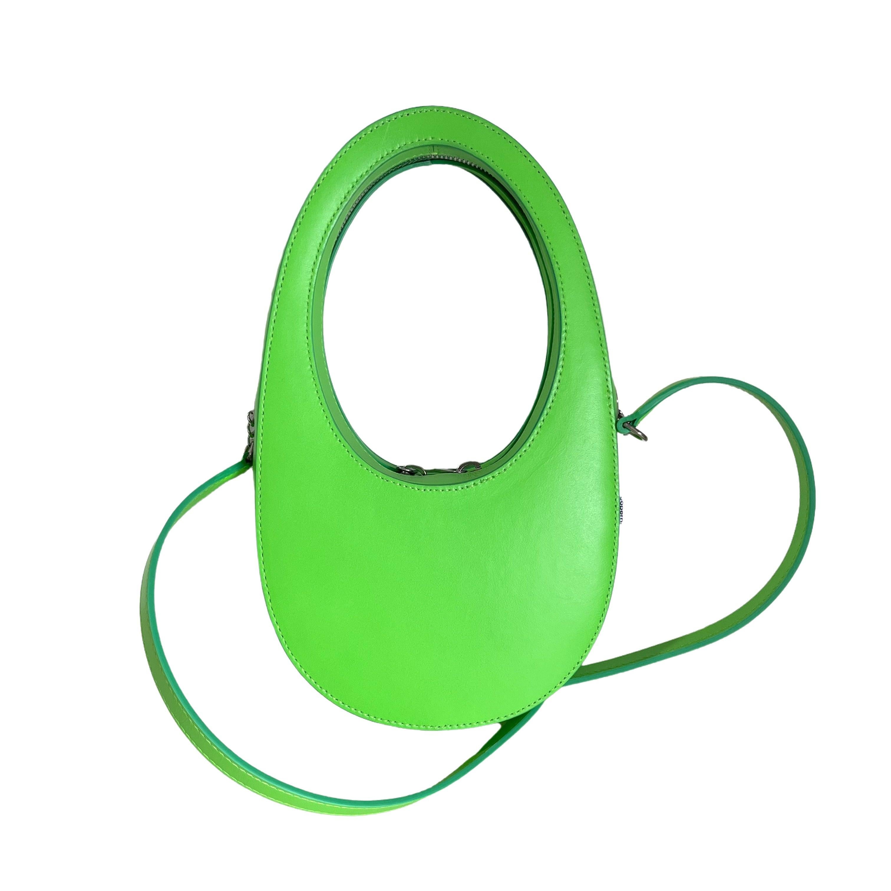 Coperni Mini Swipe Bag Neon Green Leather Bag with Strap These are professional photos of the actual bag offered by Luxbags. The iphone swipe button inspired coperni bag is the brain child of paris based designers Arnaud Vaillant & S√©bastien Meyer.