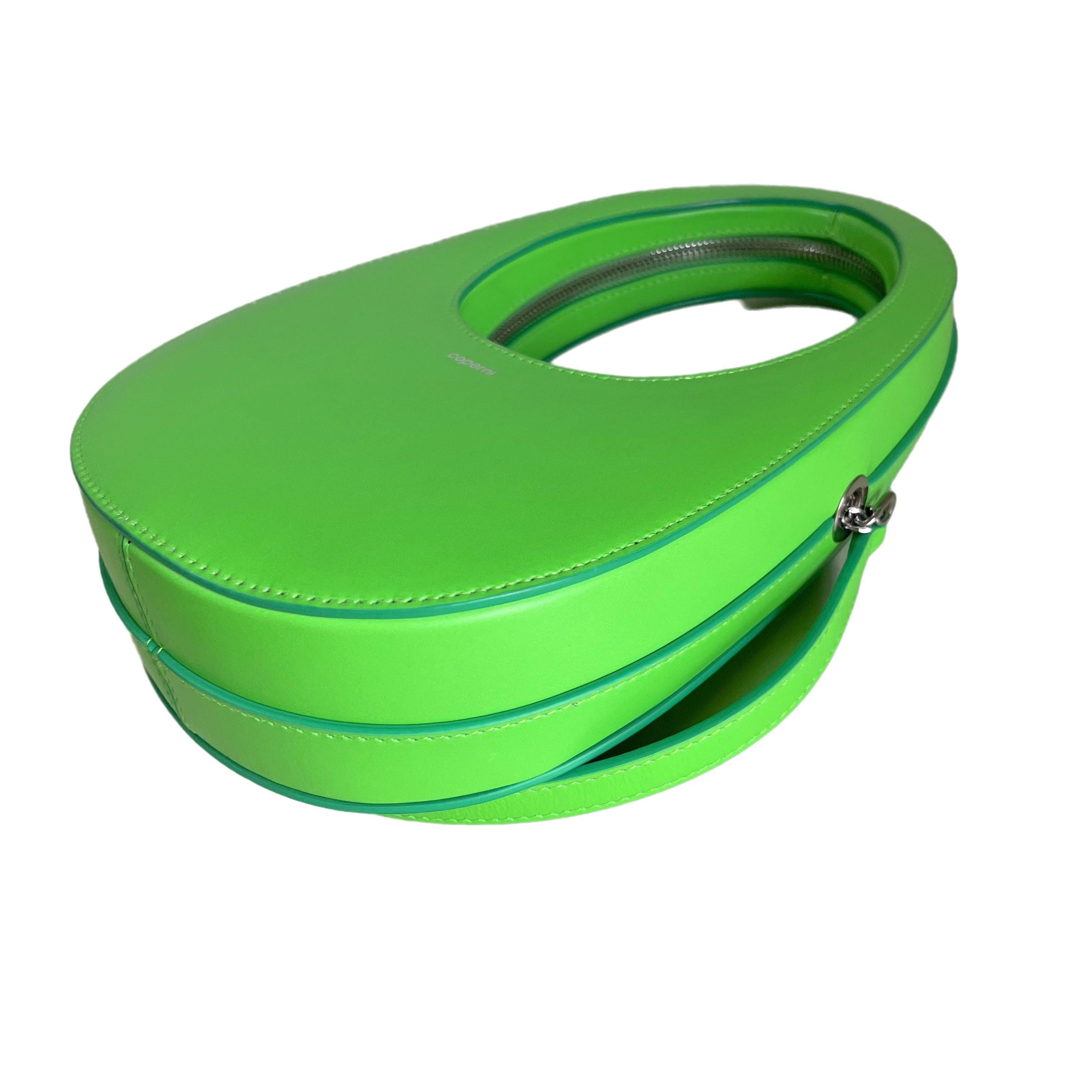 Coperni Mini Swipe Bag Neon Green Leather Bag with Strap In Good Condition For Sale In AUBERVILLIERS, FR