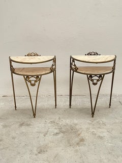 Copie de tables de chevet en laiton avec étagères en marbre, italien, années 1970