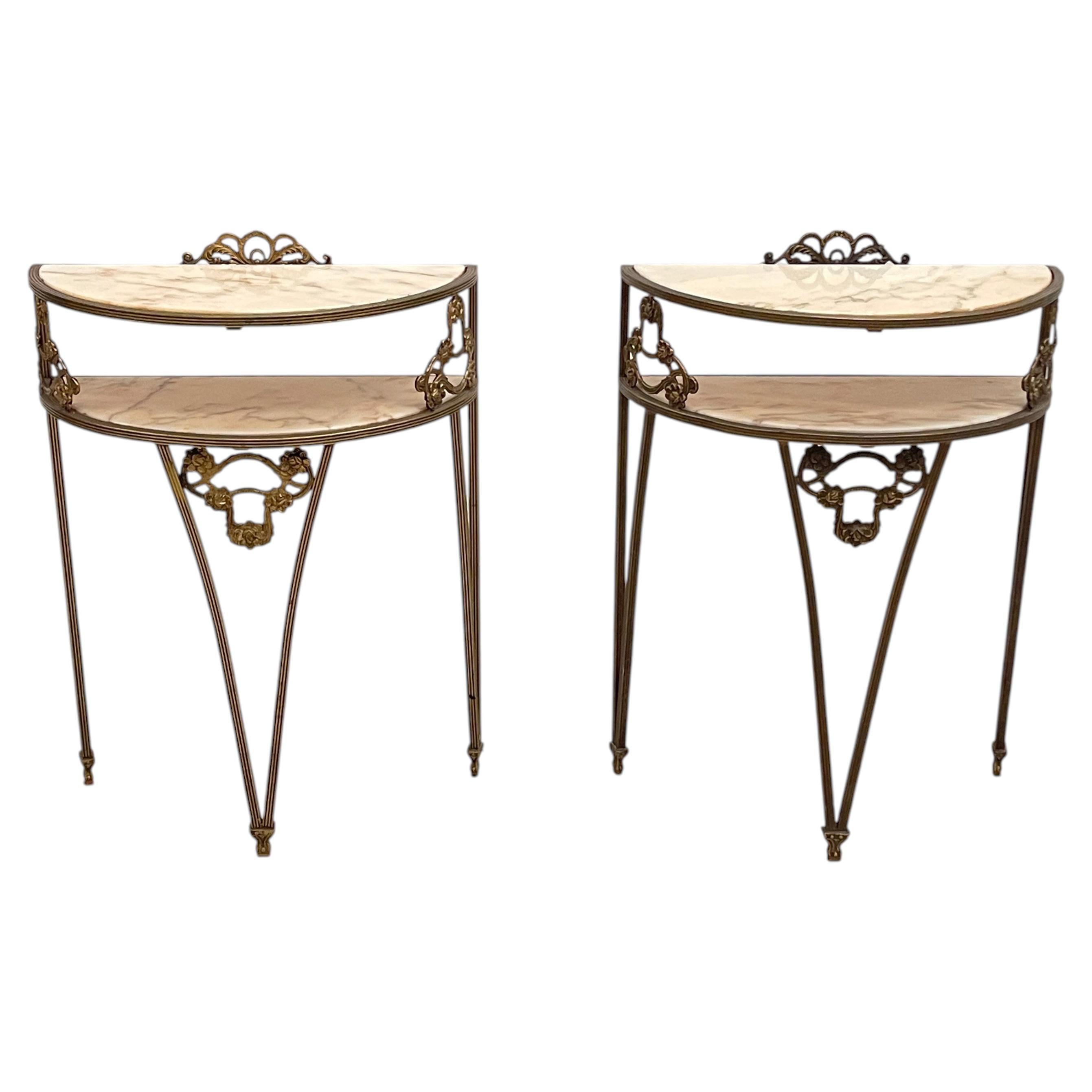 Copy of Brass nightstands with marble shelves, Italian, 1970s