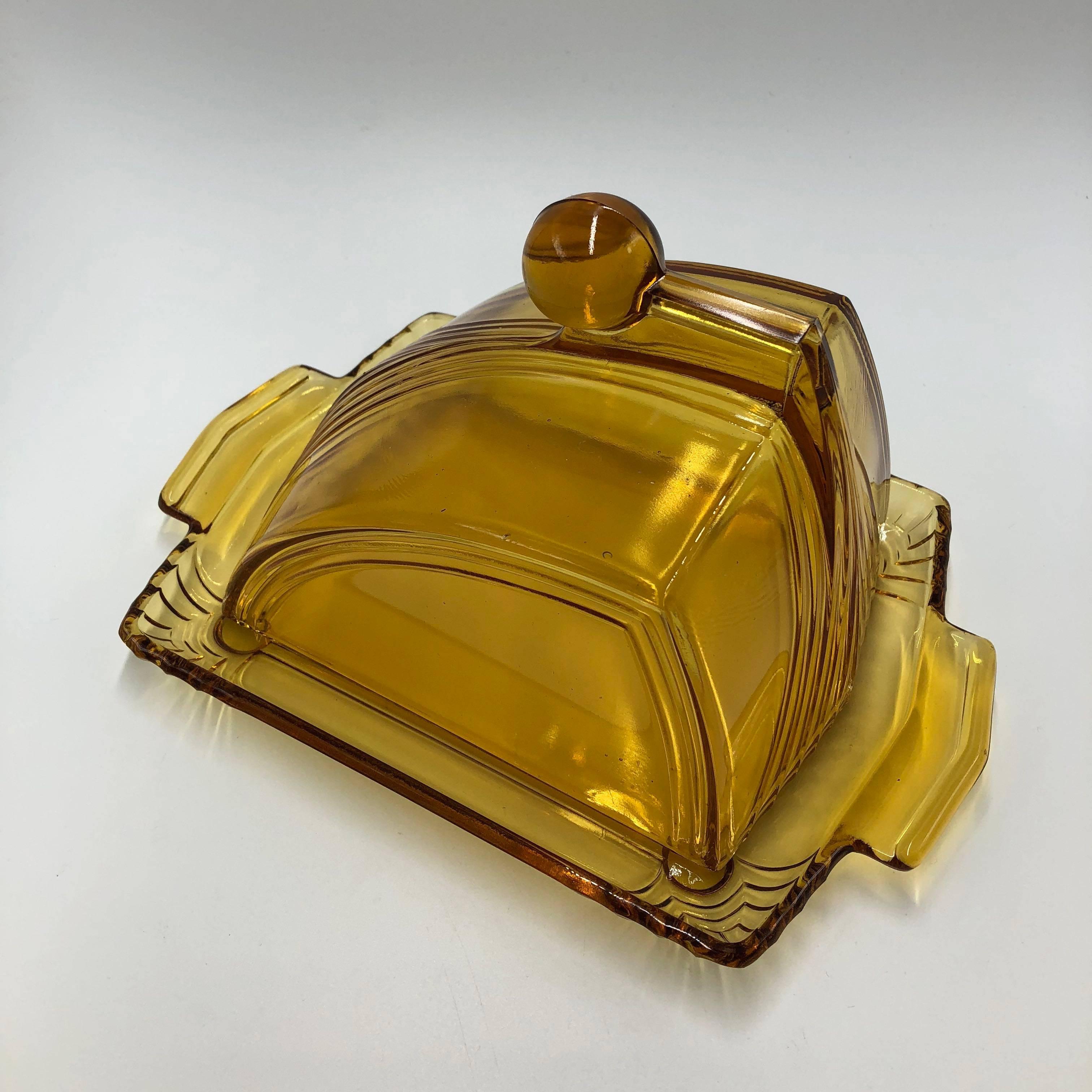 Copier Leerdam Glass Cheese Cover 1930s Art Deco In Excellent Condition In Achterveld, NL