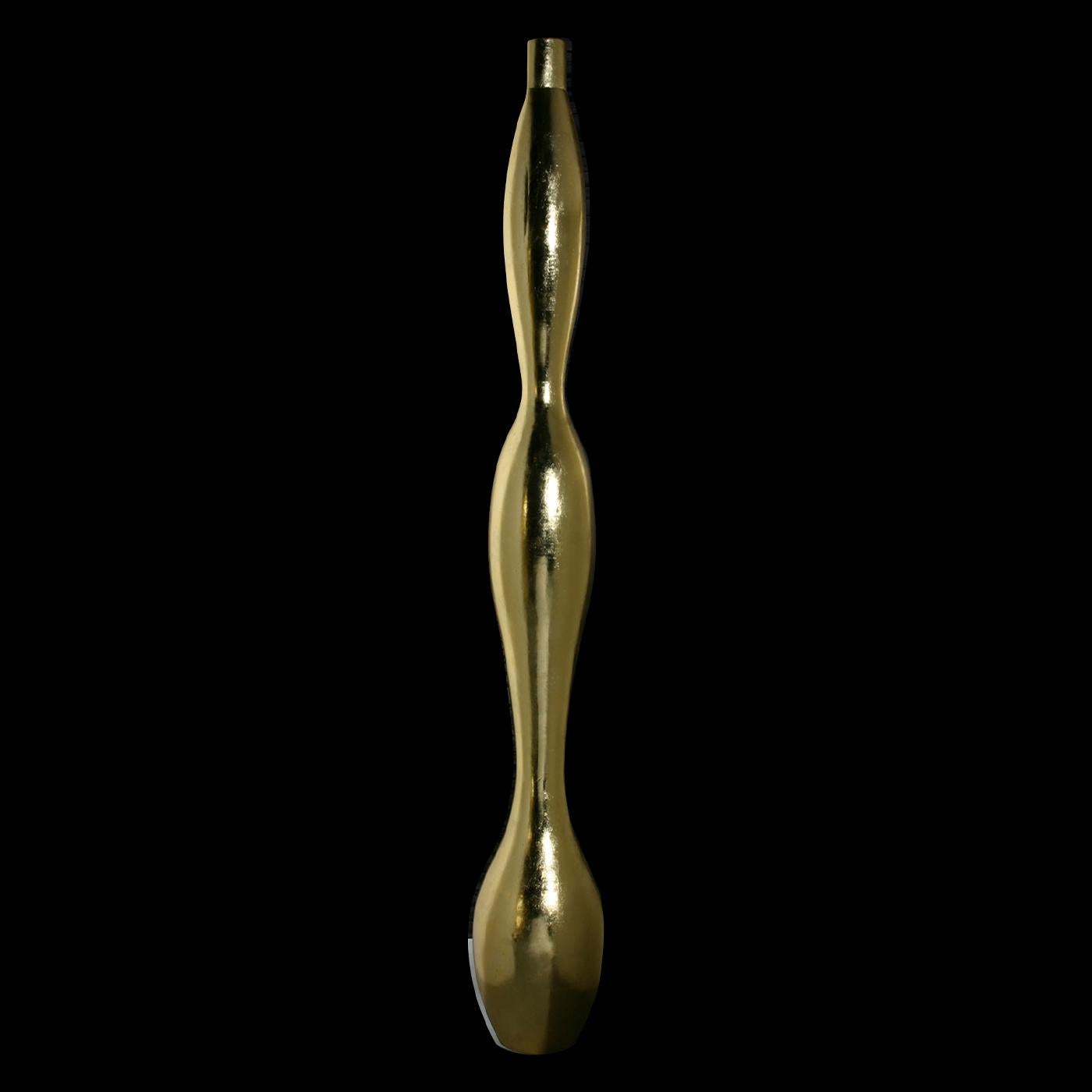 A stunning decorative piece ideally matched with the Madam Vase in the same finish, the Copine (young girl in French) boasts a tall (231cm), sinuous shape entirely crafted of resin and enriched with gold leaf, Bold and sophisticated, this