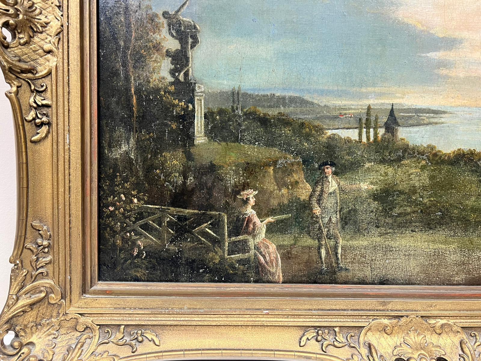 Jardin paysager à l'italienne avec des ornements classiques, y compris les femmes Sabin de Giambologna et une urne classique, vue sur une baie au-delà.
Coplestone Warre Bampfylde (britannique 1720-1791)
huile sur toile, encadrée
encadré : 30 x 35