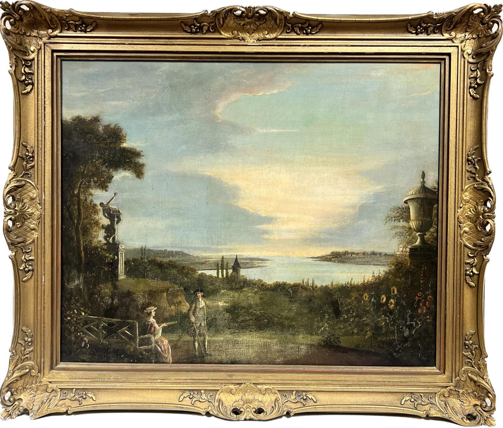 Coplestone Warre Bampfylde Figurative Painting – Klassische italienische Landschafts- und Gartenornamente und Figuren aus dem 18. Jahrhundert