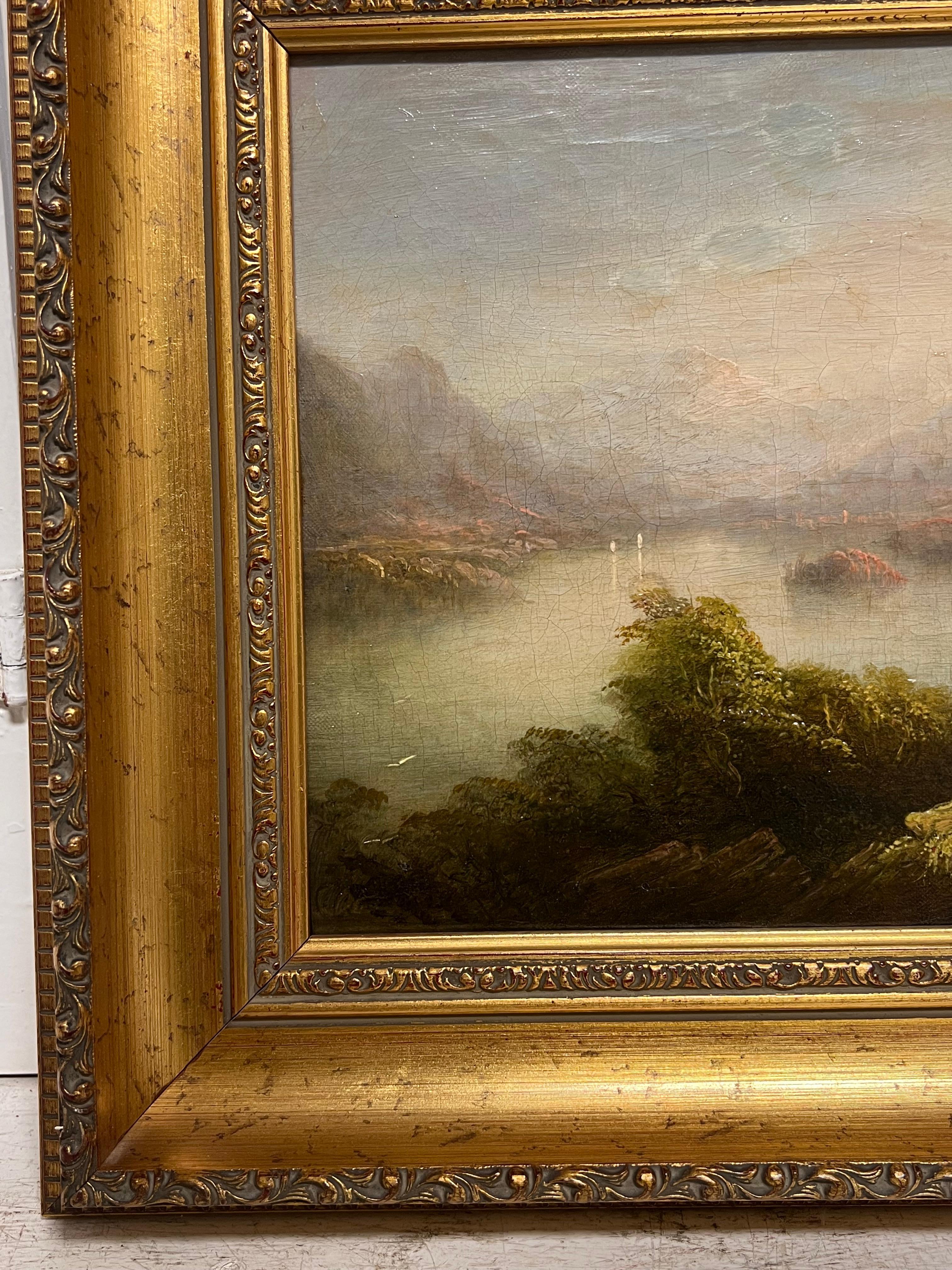 Early Victorian Scottish Highlands Loch Landscape Figures Admiring View 19th Oil - Painting by Copley Fielding