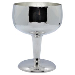 Wine cup, solid silver, MARTELLATA, medium, handmade, Italy