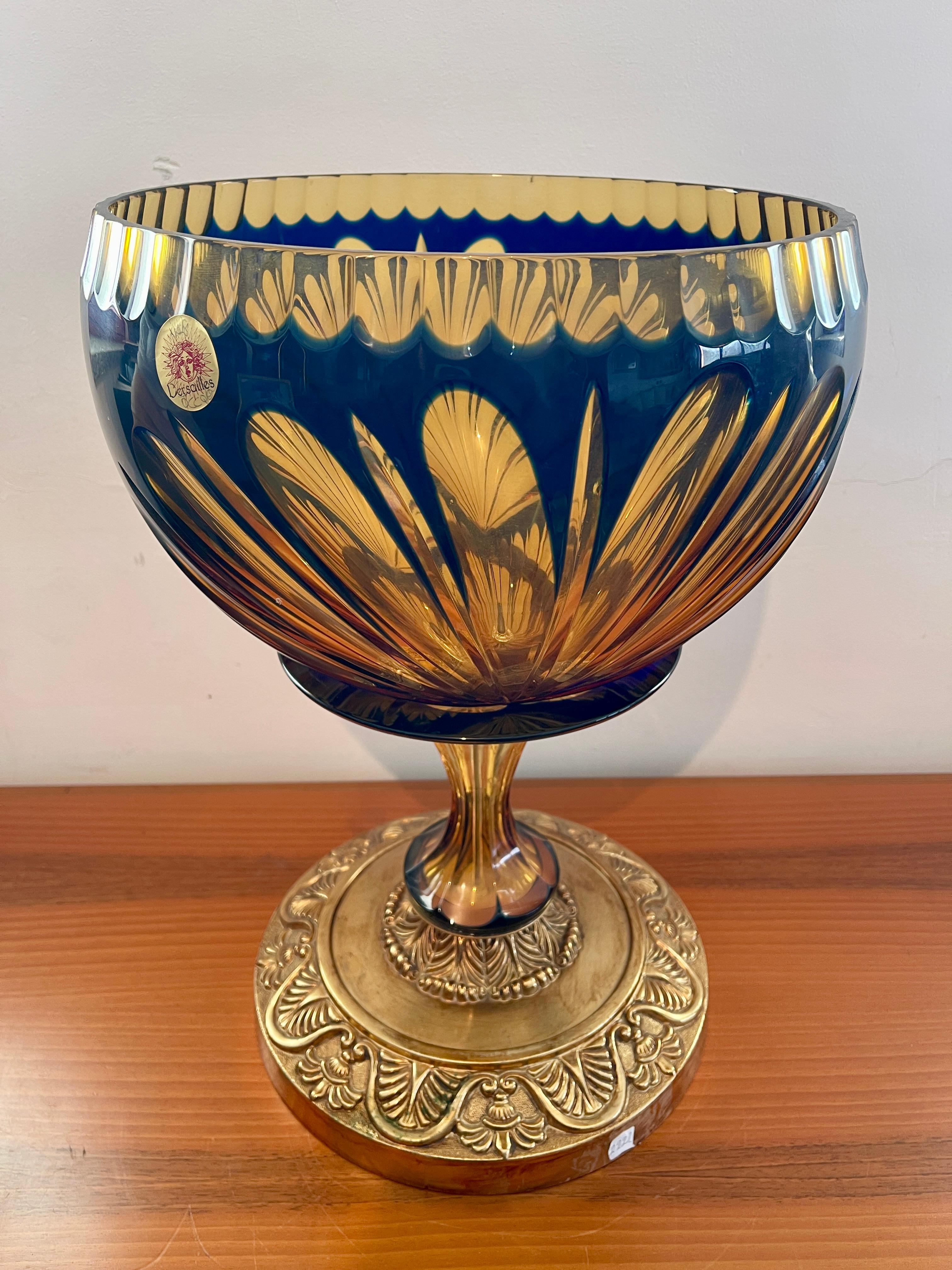 Art Nouveau Beveled crystal and bronze handcrafted luxury cup italy 1990s For Sale