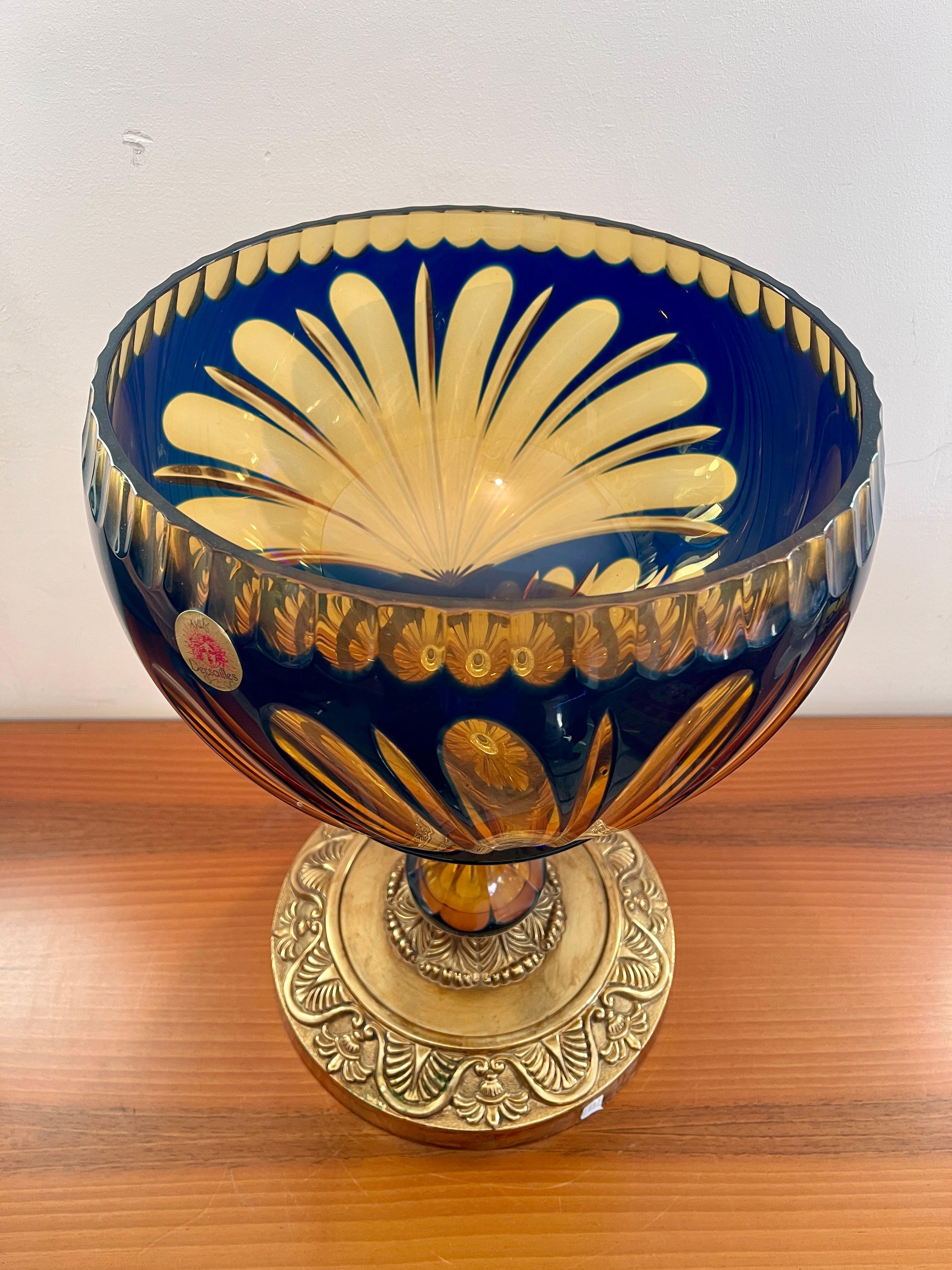 20th Century Beveled crystal and bronze handcrafted luxury cup italy 1990s For Sale