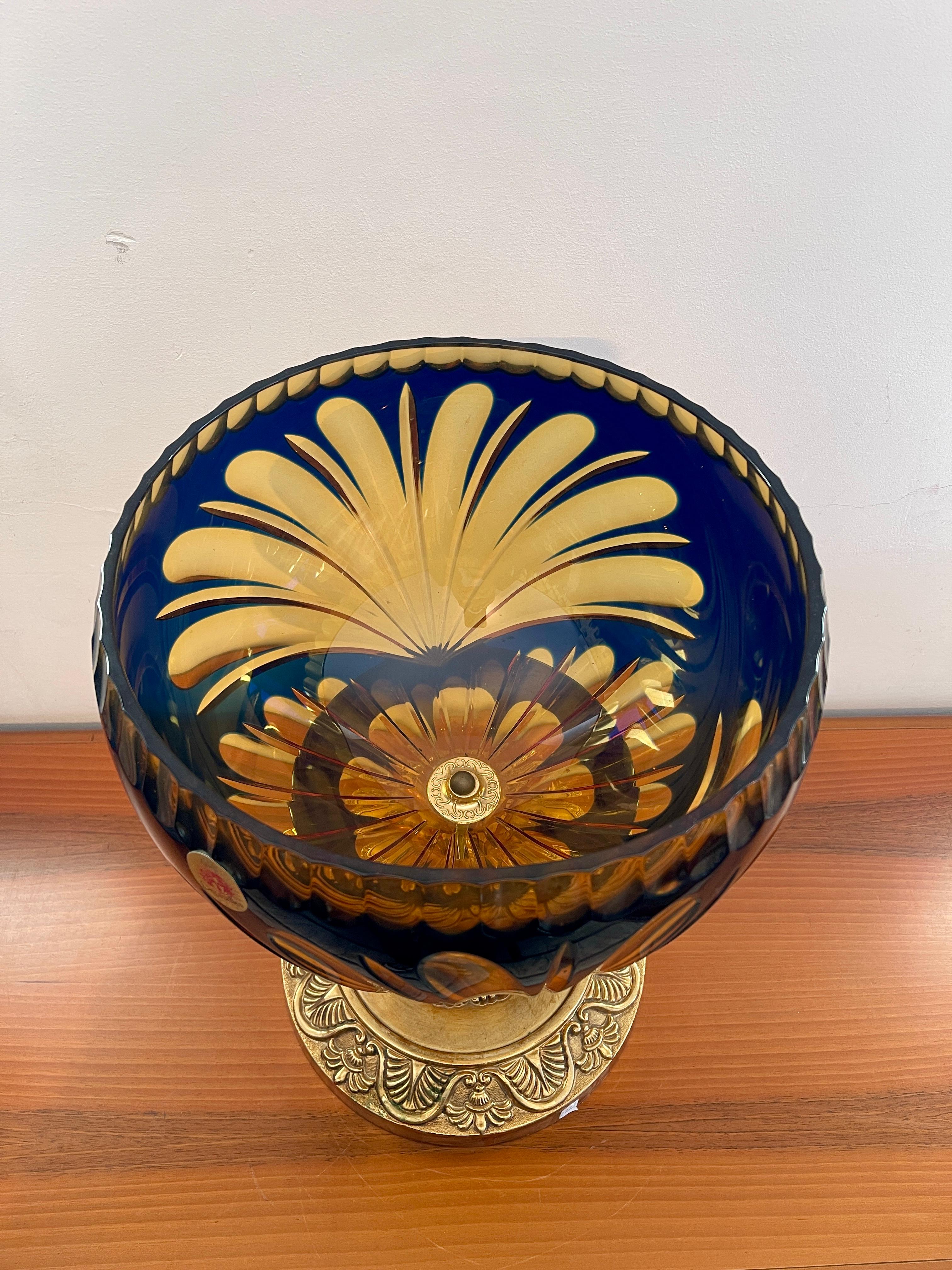 Bronze Beveled crystal and bronze handcrafted luxury cup italy 1990s For Sale