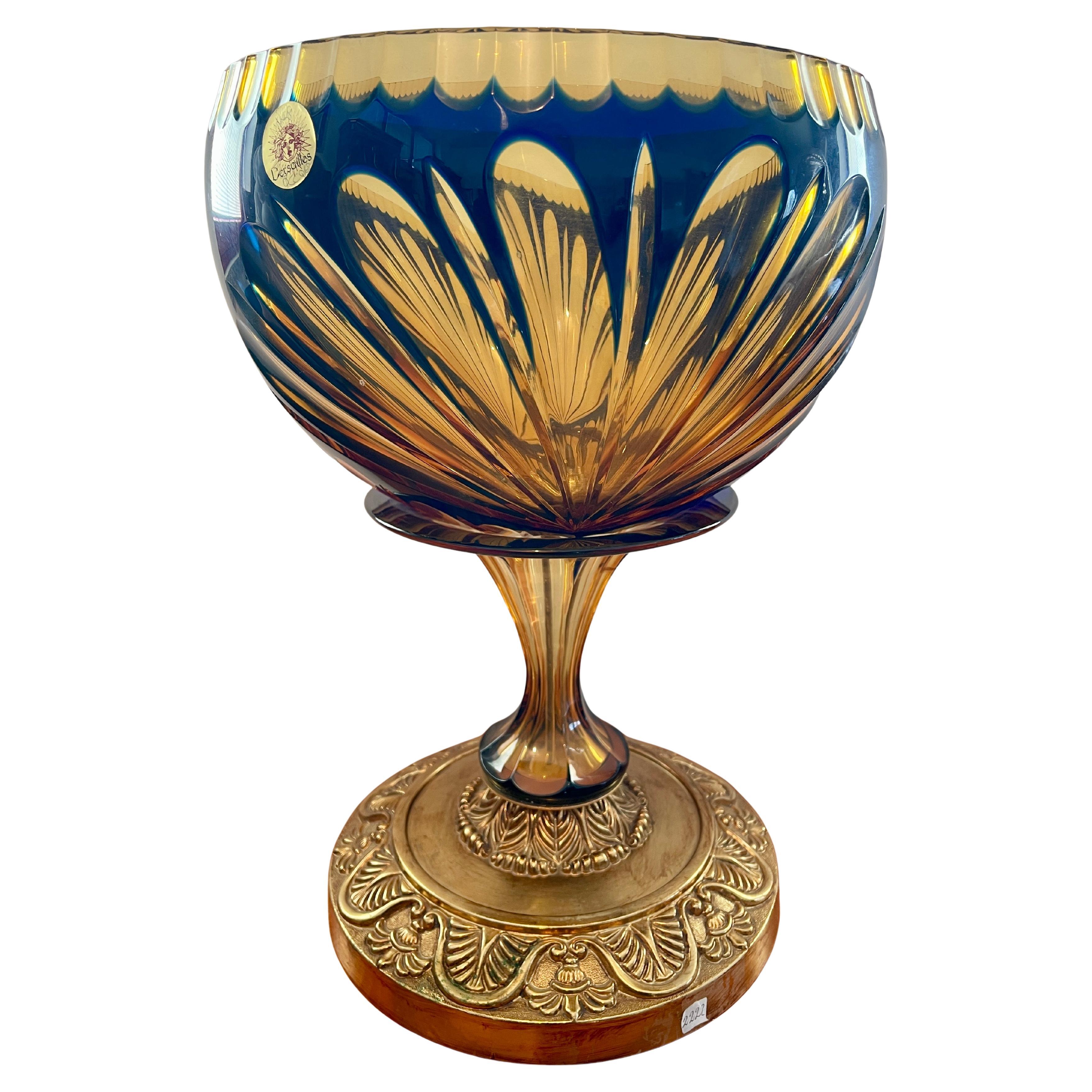 Beveled crystal and bronze handcrafted luxury cup italy 1990s For Sale