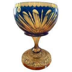 Beveled crystal and bronze handcrafted luxury cup italy 1990s