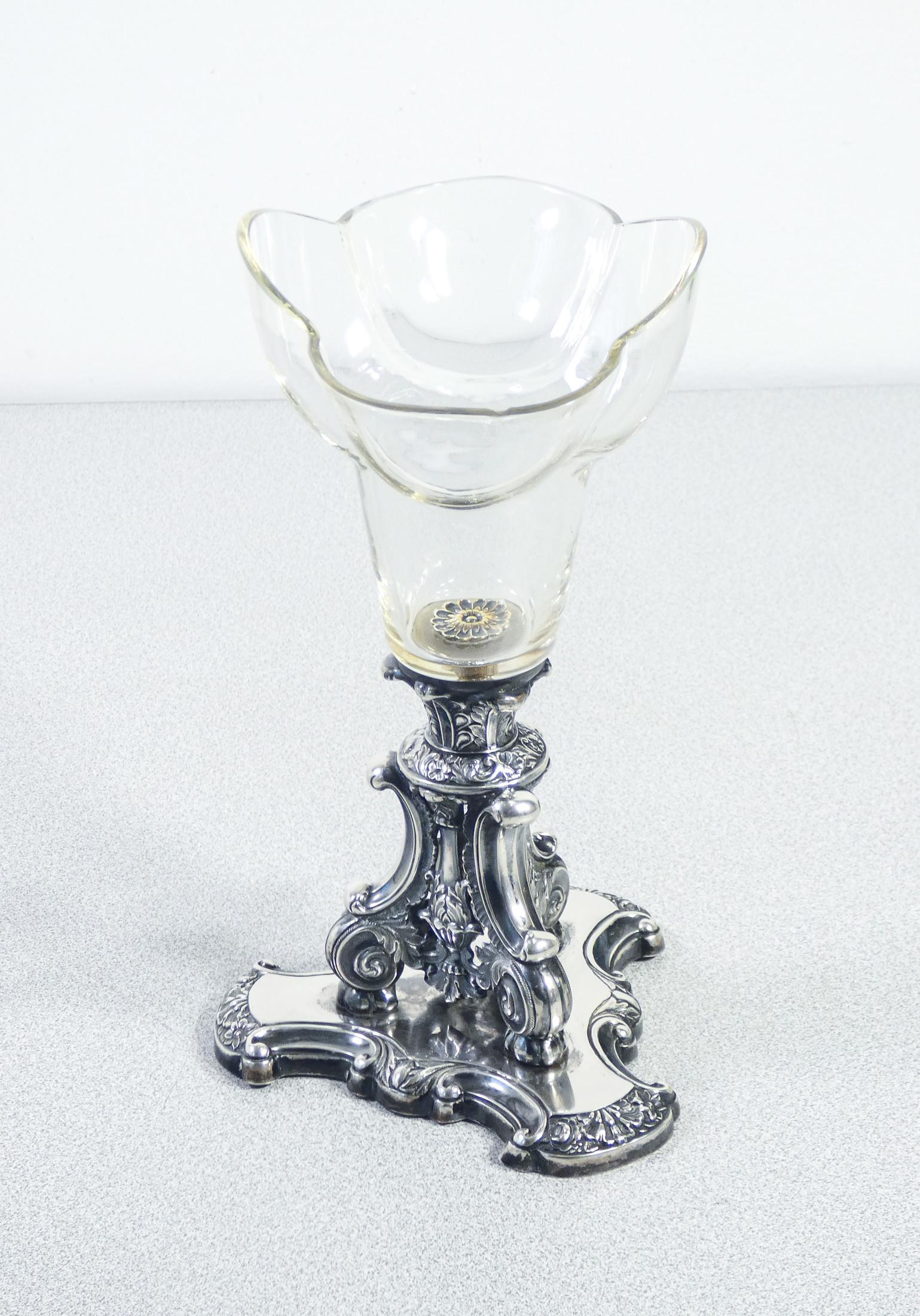 Silber- und Glaspokal von Johann H.P. SCHOTT Söhne. Deutschland um 1840 im Zustand „Gut“ im Angebot in Torino, IT