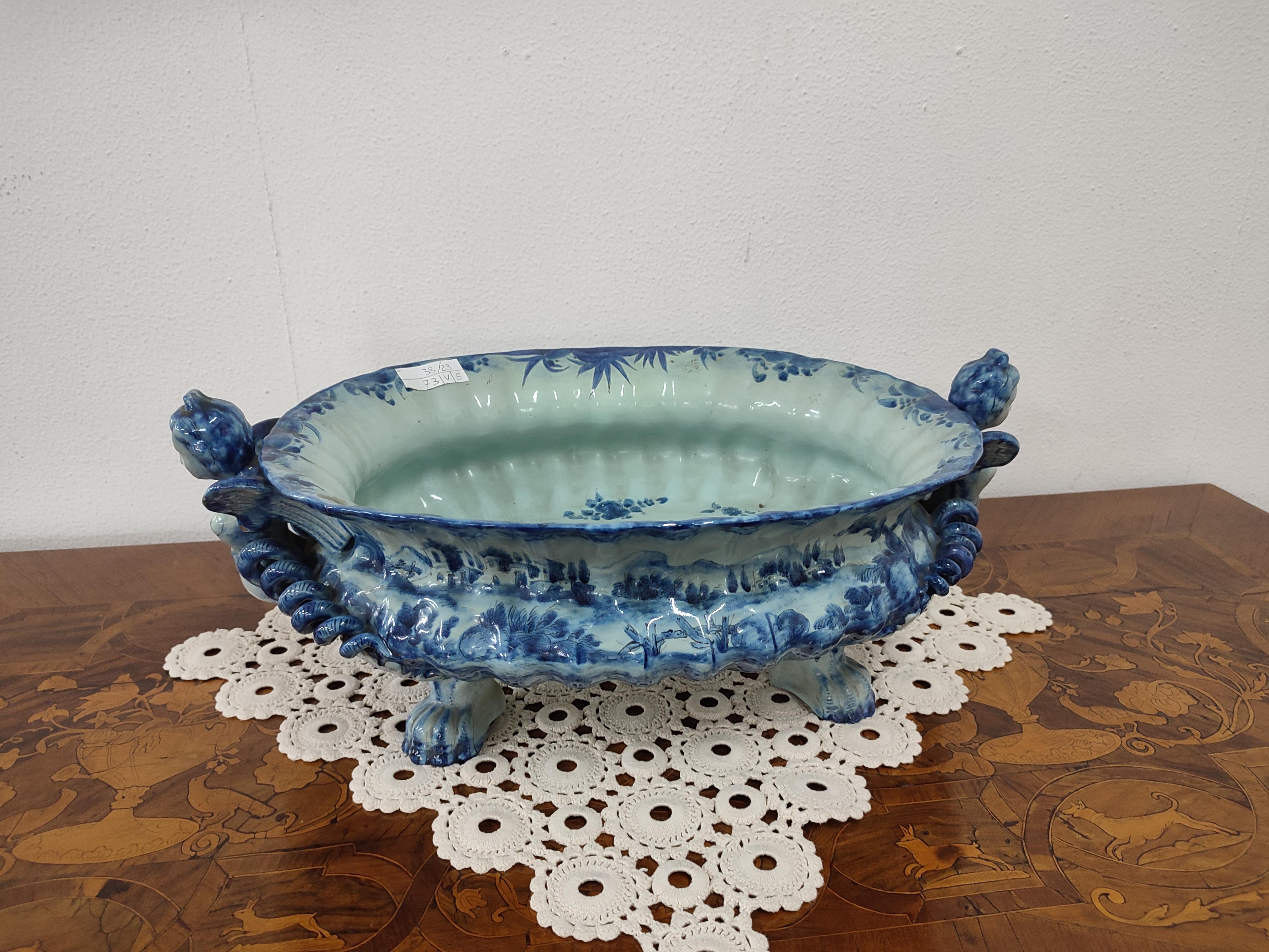 Late 19th Century Blue and white majolica bowl For Sale