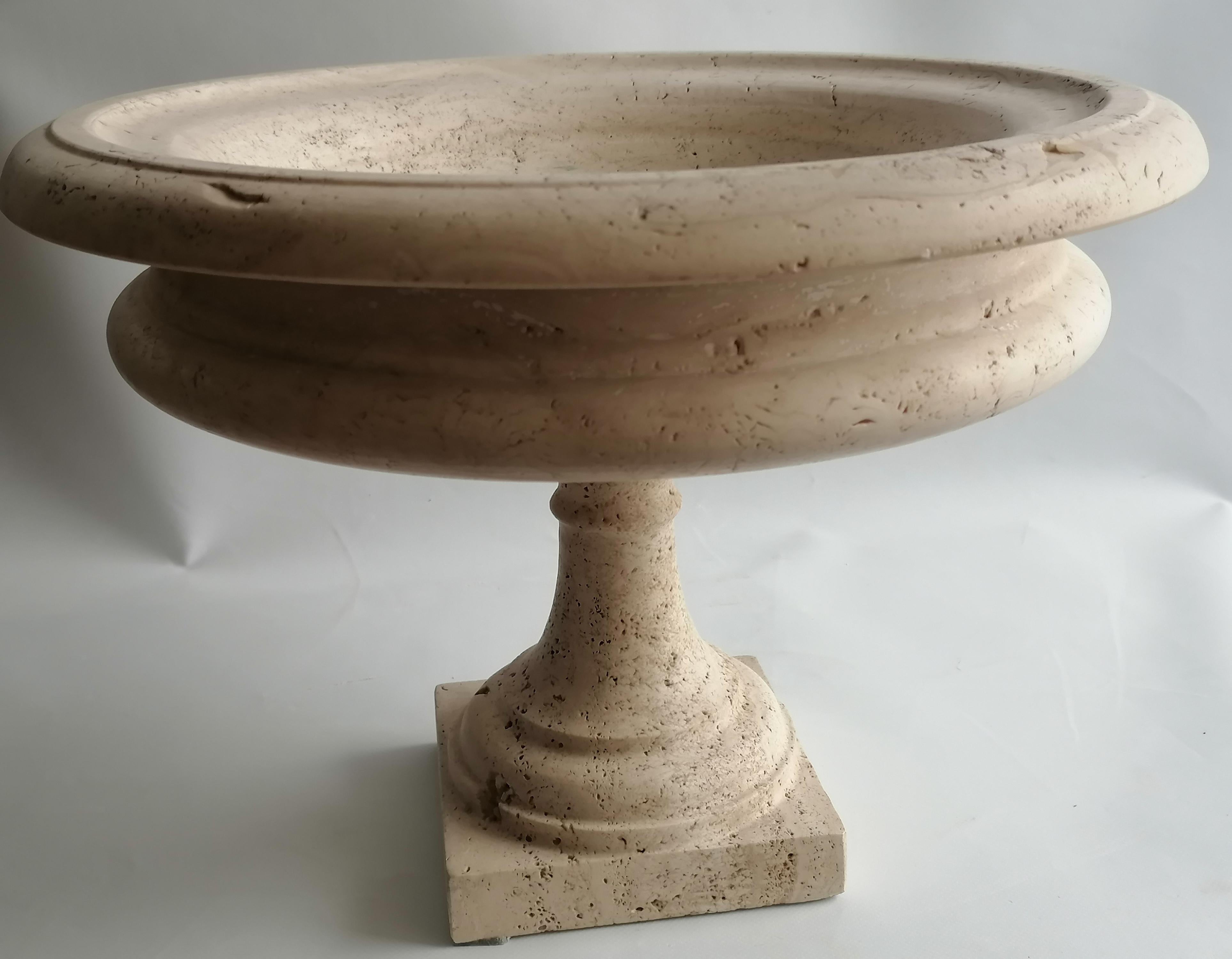 Travertine cup, antique classical cup, sculpture, marble, marble furniture, marble fruit holder, white marble cup, marble cup , Roman travertine cup ,Carrara, classical cup.
Classical style hand-turned cup on Roman travertine.
diameter cm 40,5  h cm