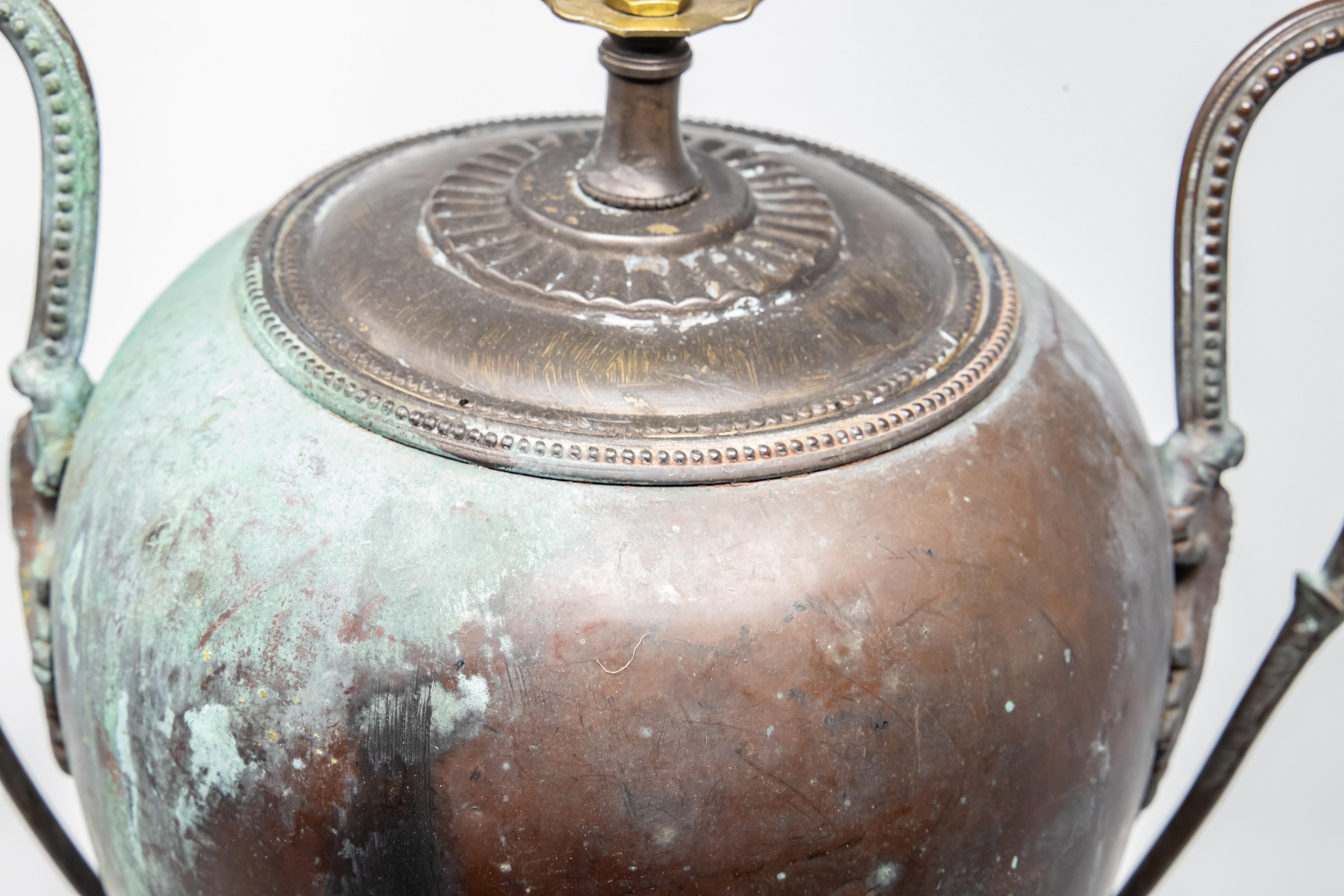 Hammered Copper Water Vessel Converted to Lamp, 19th Century For Sale