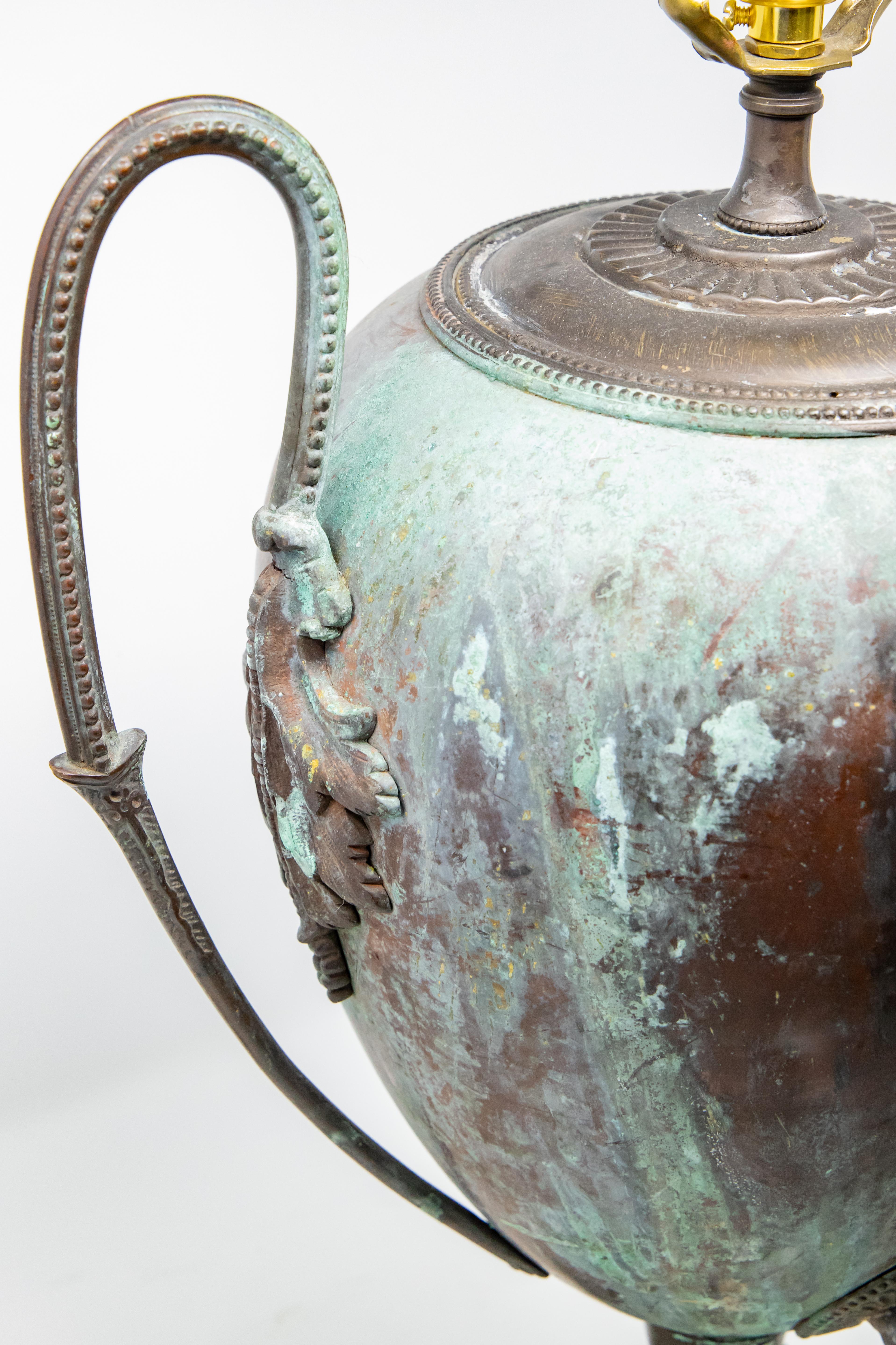 Copper Water Vessel Converted to Lamp, 19th Century In Fair Condition For Sale In Cookeville, TN