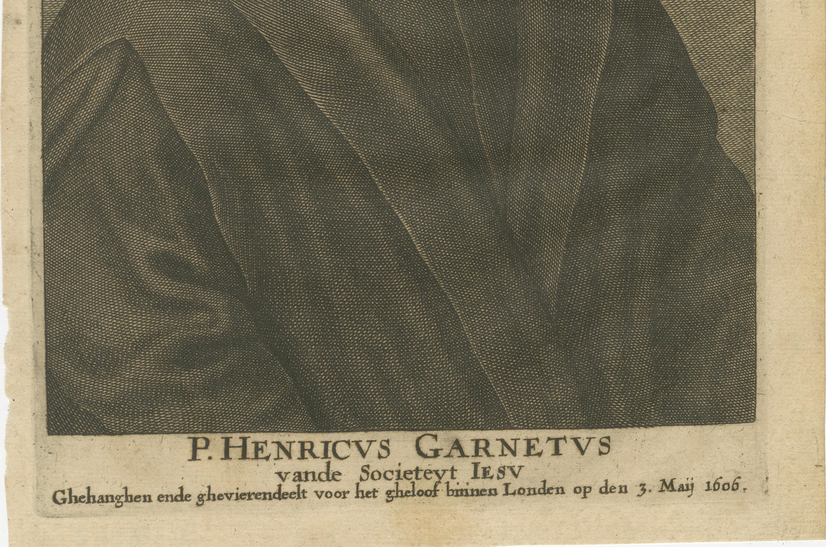 Grabado Coppeer de Henry Garnet (1555-1606), sacerdote jesuita y mártir, ca.1670 en Bueno estado para la venta en Langweer, NL