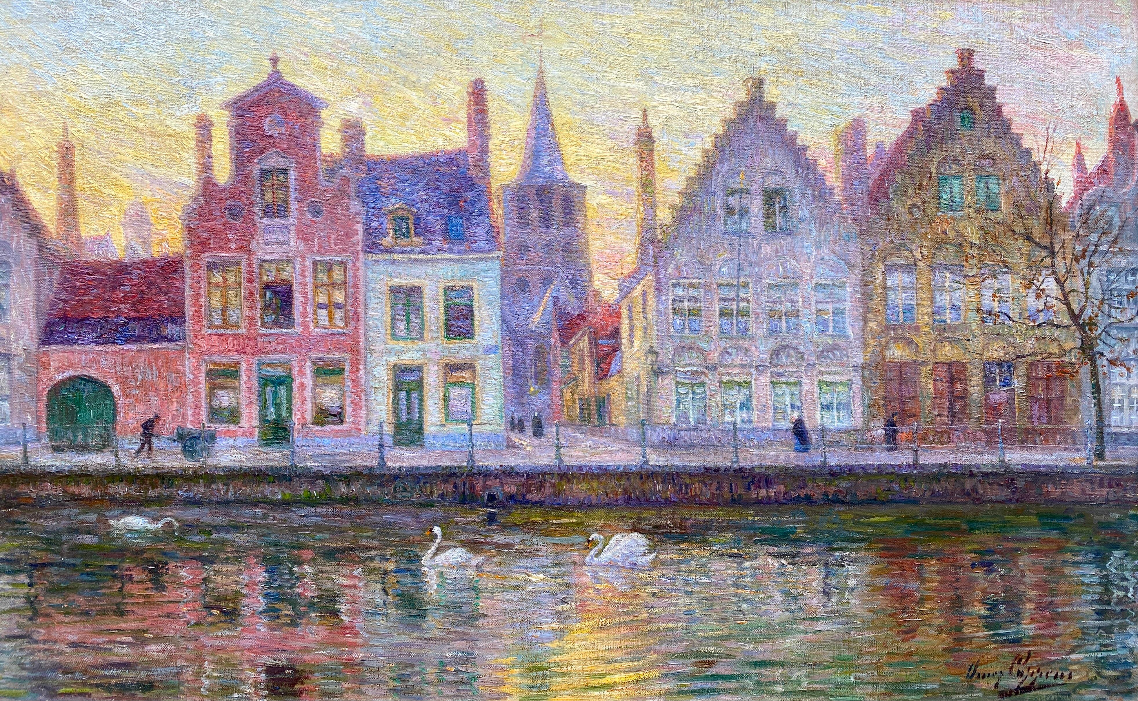 Veduta di Bruges, Omer Coppens, Dunkerque, Francia 1864 - 1924 Ixelles, Belgio - Painting di Coppens Omer