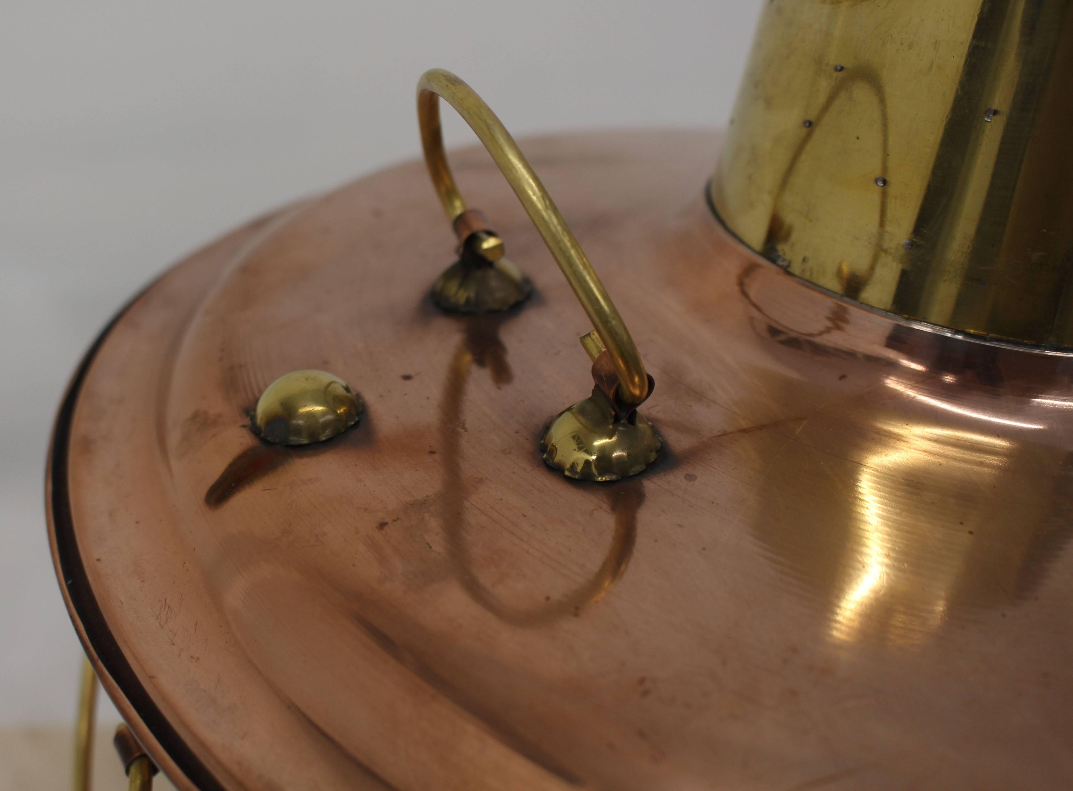 20th Century Copper and Brass Coal Burning Food Warmer Removable Chimney Samovar For Sale
