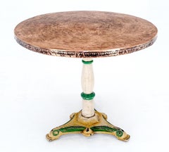 Copper 33" Dia Round Top Gueridon Center Cafe Table on Paint Decorated Iron Base