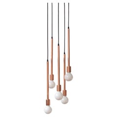 Lustre à 5 pendentifs en cuivre avec accents noirs, fabriqué sur commande