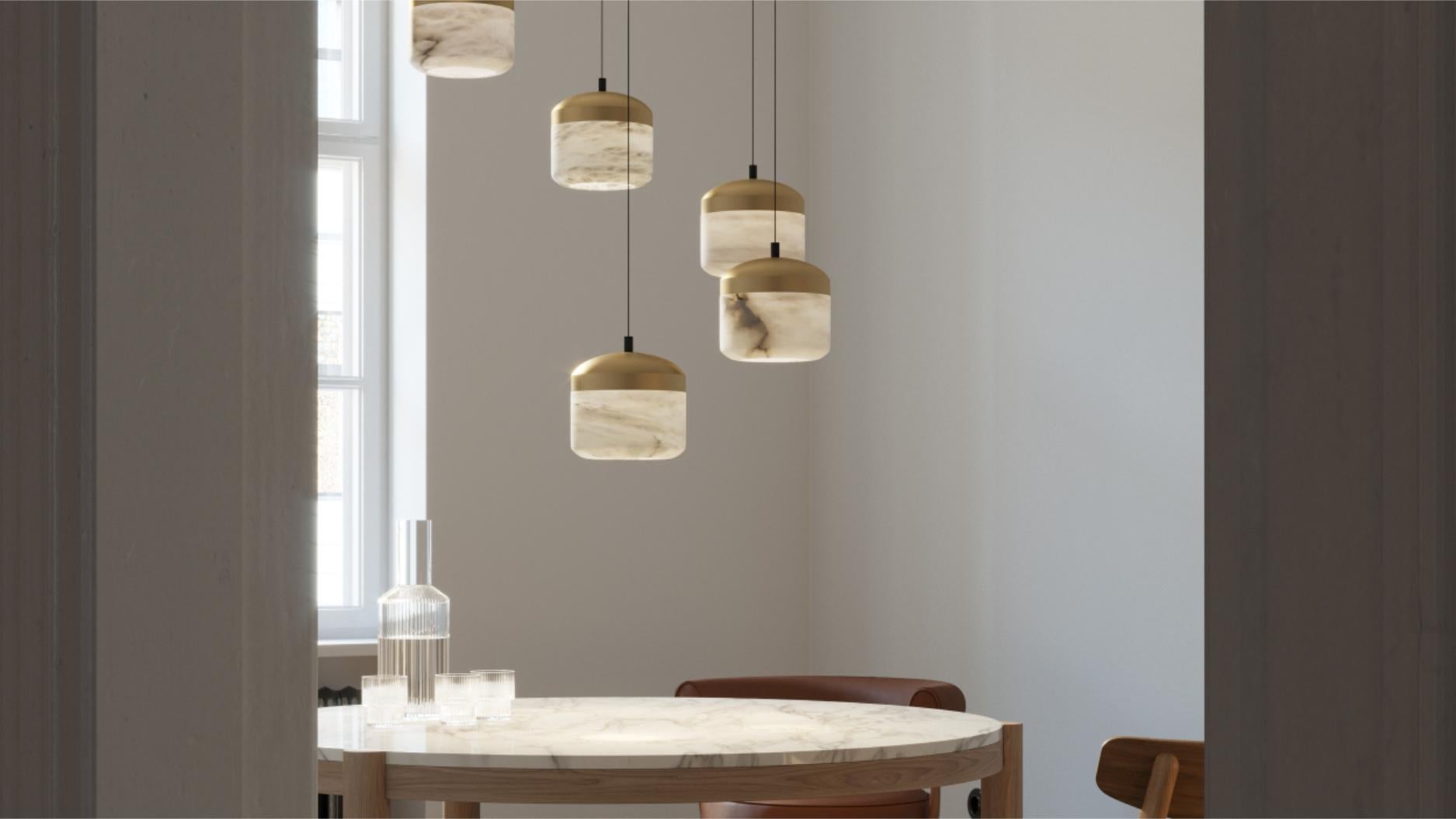 Post-Modern Copper 6 Pendant Lamp by United Alabaster For Sale