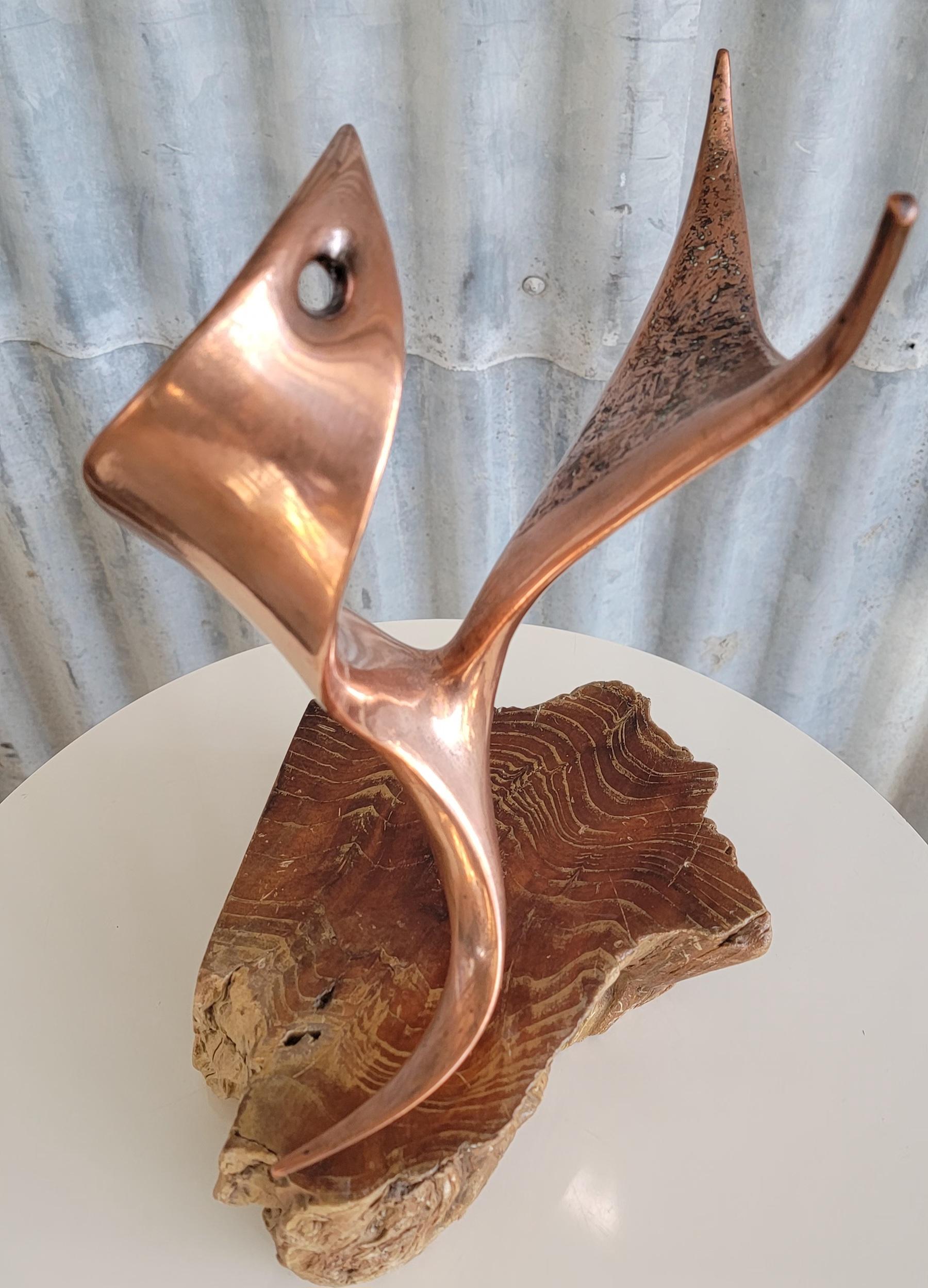 Copper Abstract Table Sculpture on Live Edge Mount For Sale 4