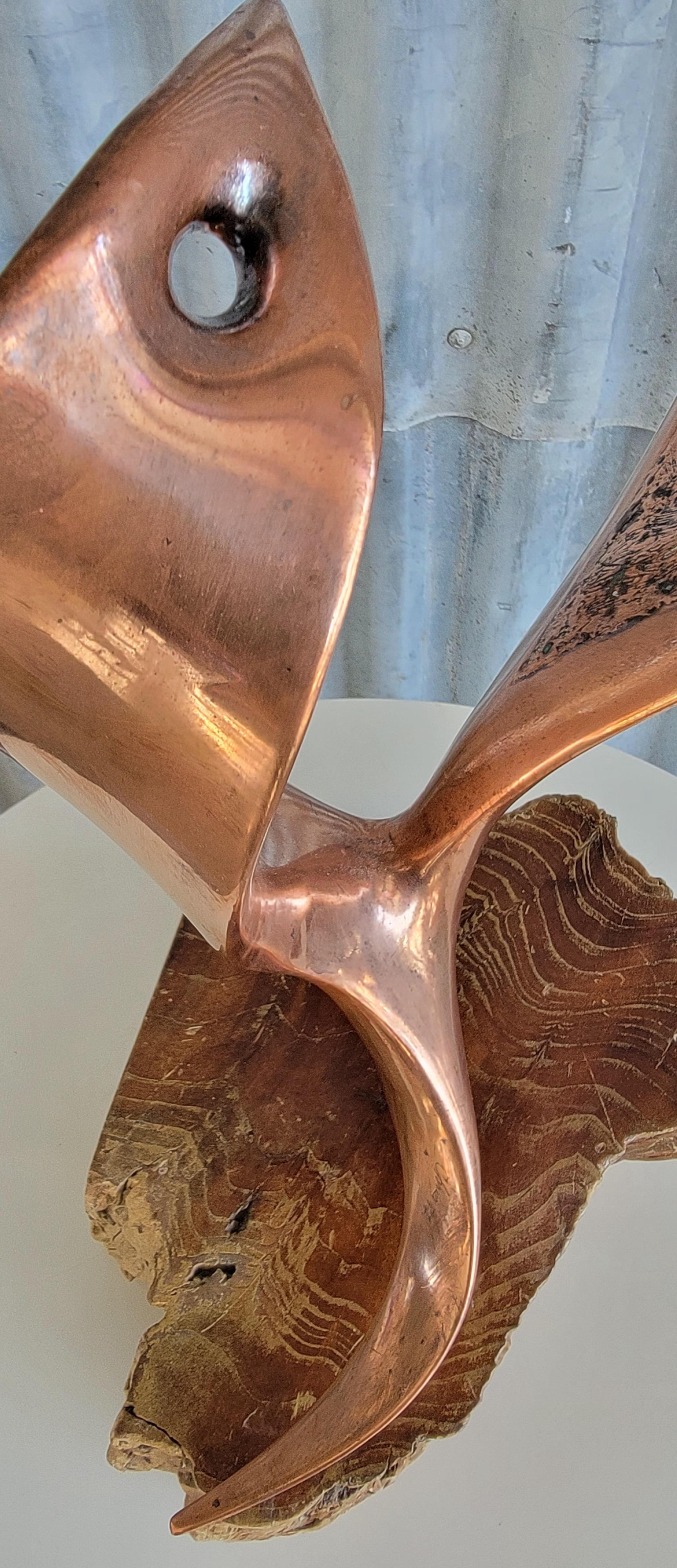 Copper Abstract Table Sculpture on Live Edge Mount For Sale 5