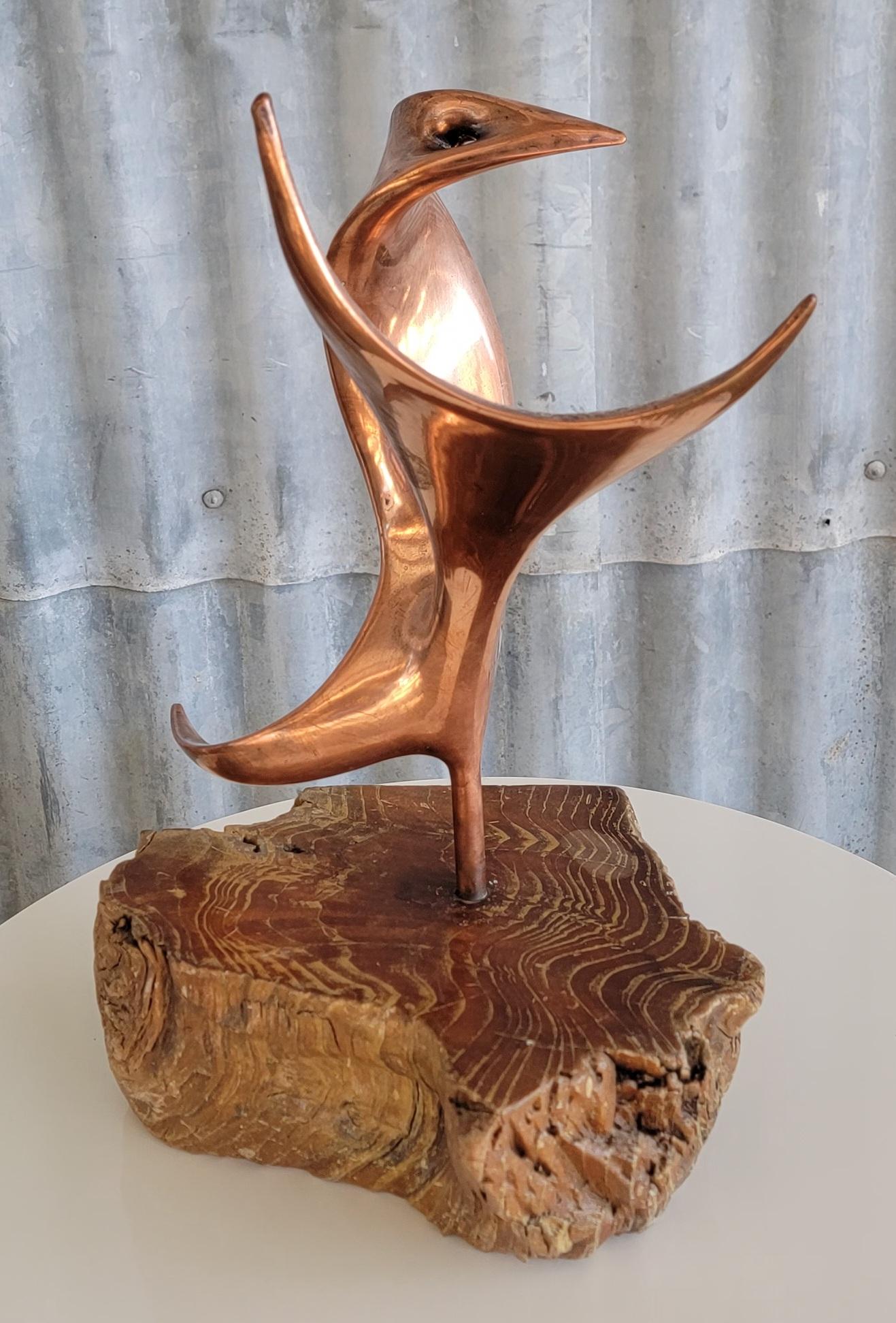 Brutalist Copper Abstract Table Sculpture on Live Edge Mount For Sale