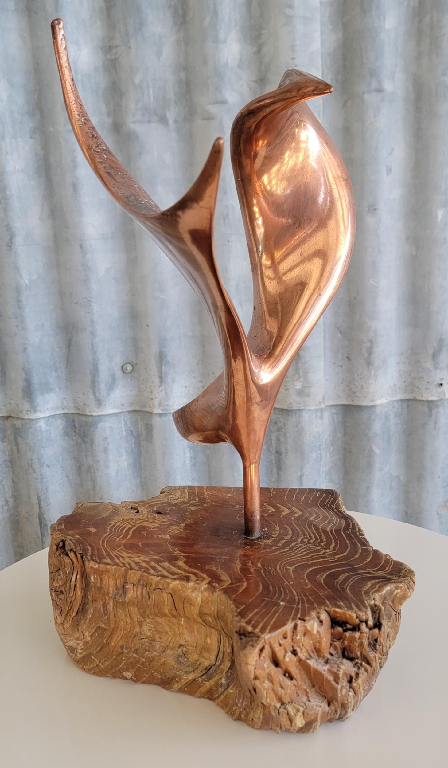 American Copper Abstract Table Sculpture on Live Edge Mount For Sale
