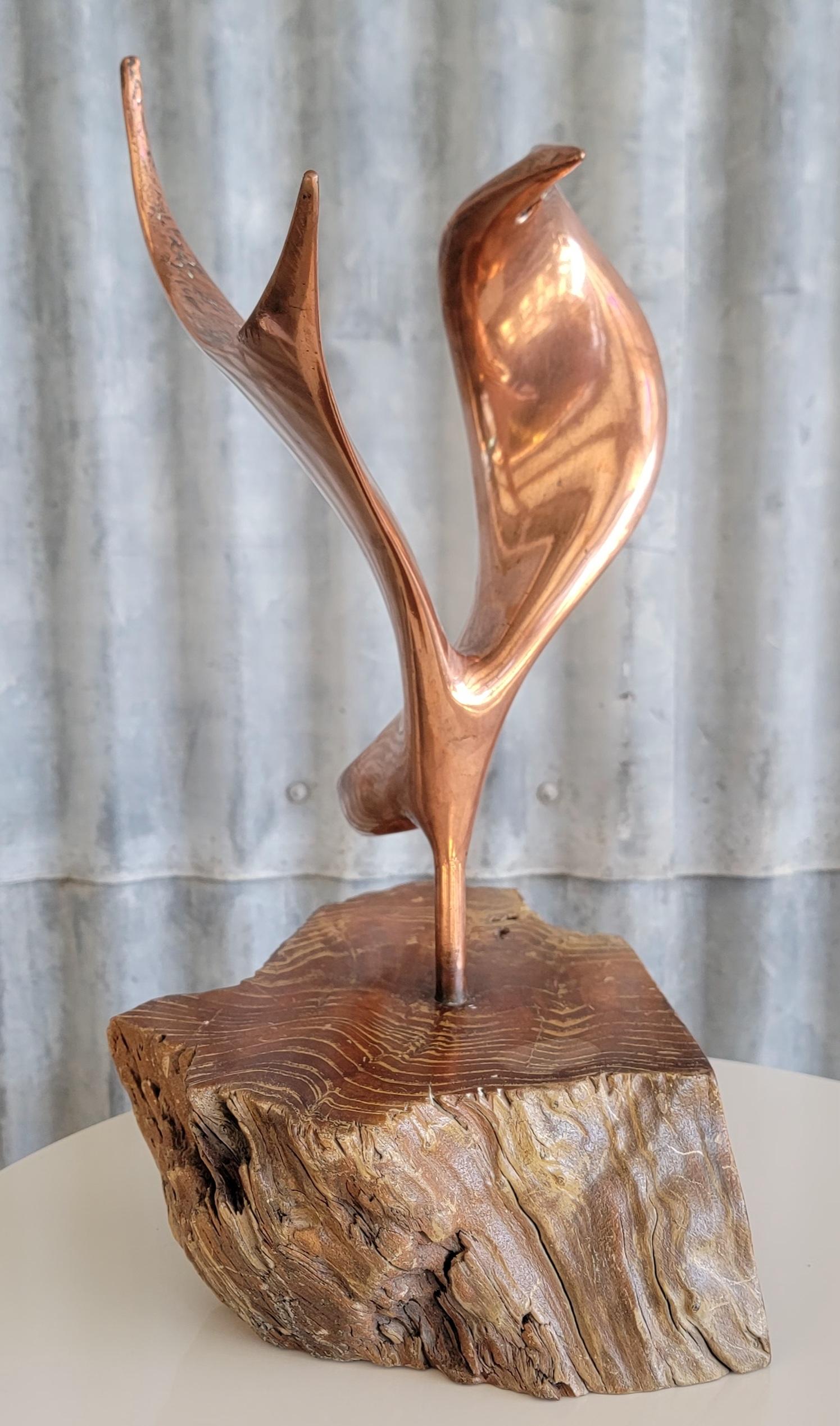 20th Century Copper Abstract Table Sculpture on Live Edge Mount For Sale