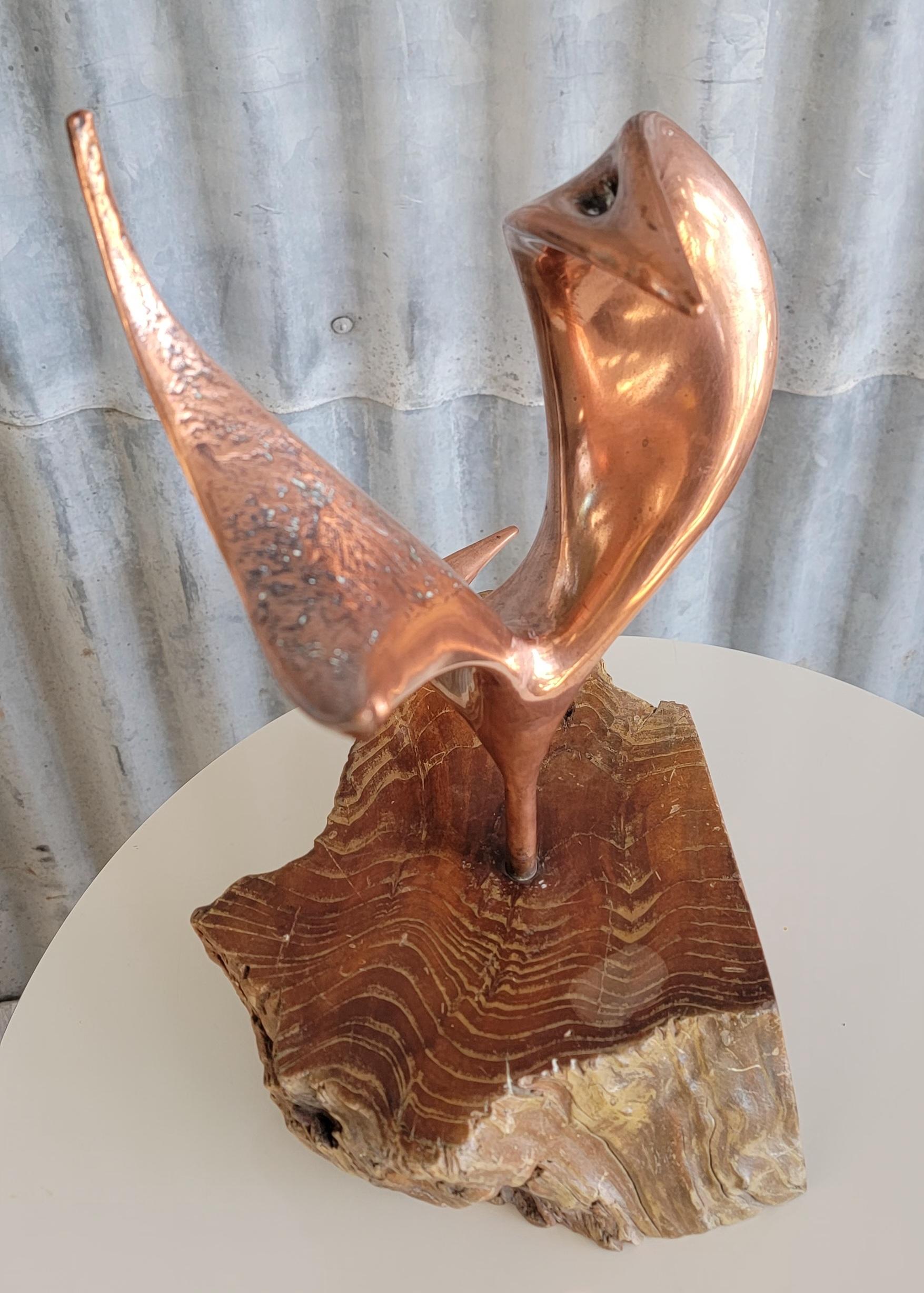 Copper Abstract Table Sculpture on Live Edge Mount For Sale 1