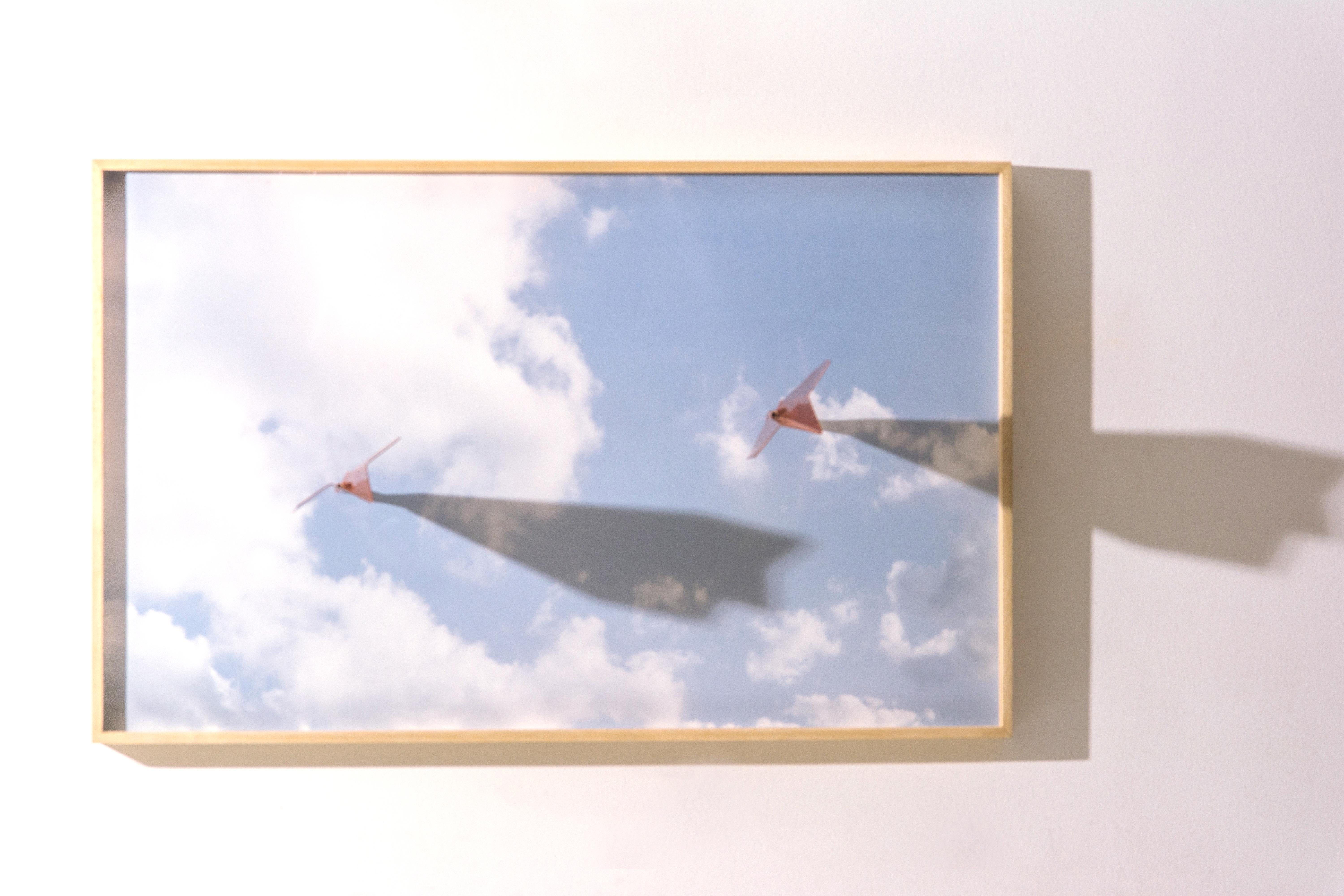 Modern Copper Airplane on a Frame Picture For Sale