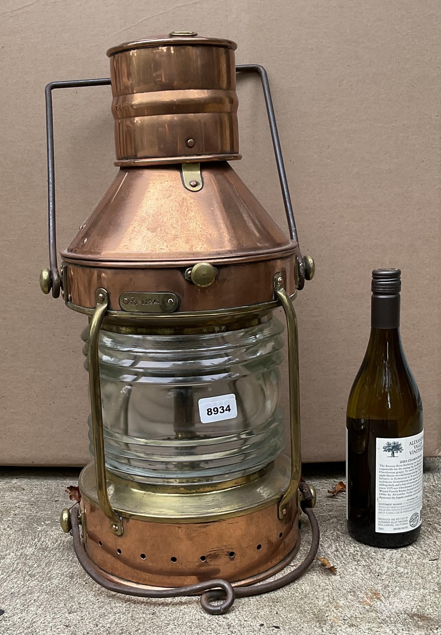 North American Copper Anchor Lantern with Fresnel Lens For Sale