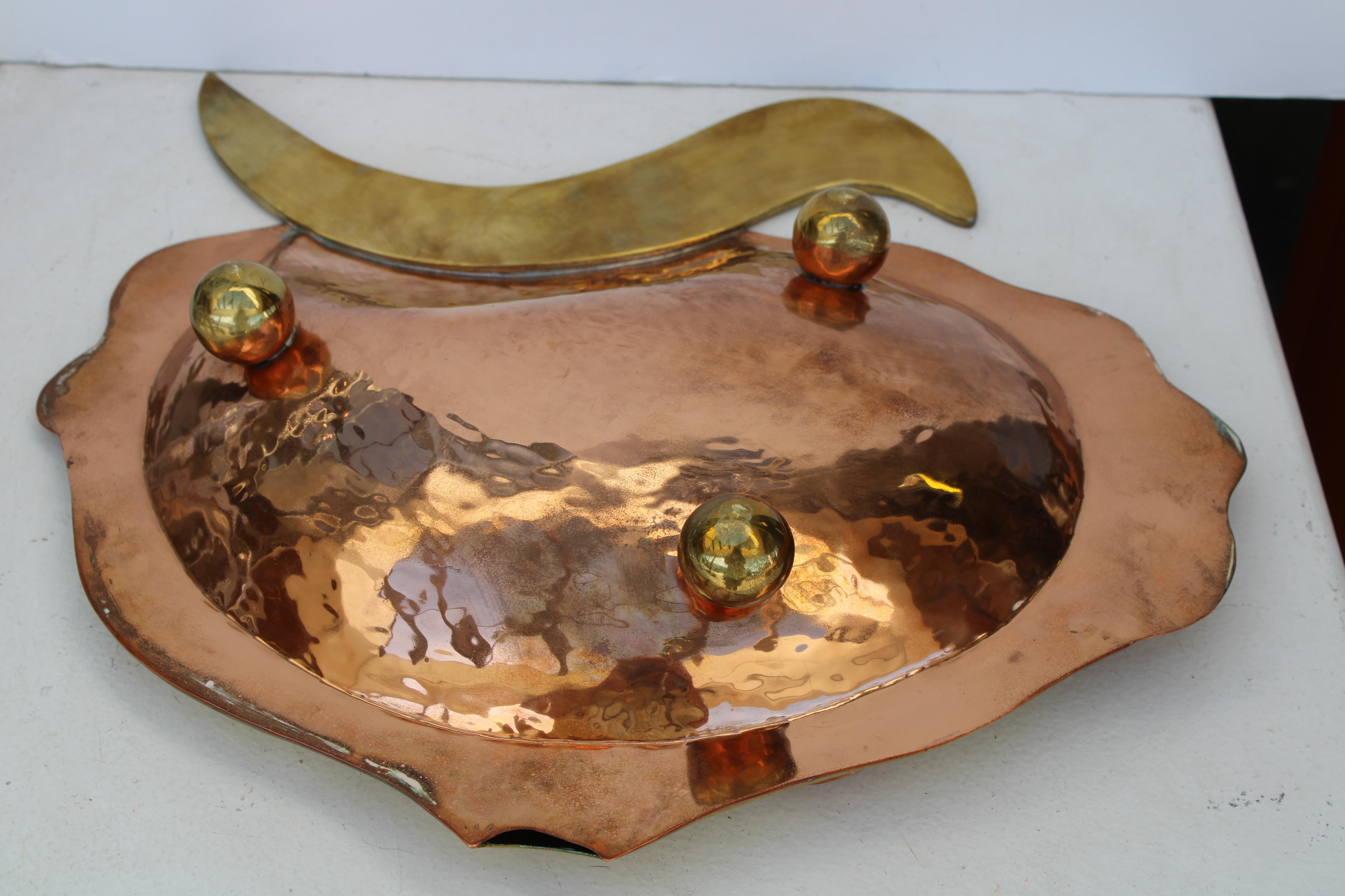 Mid-20th Century Copper and Abalone Angel Fish Dish